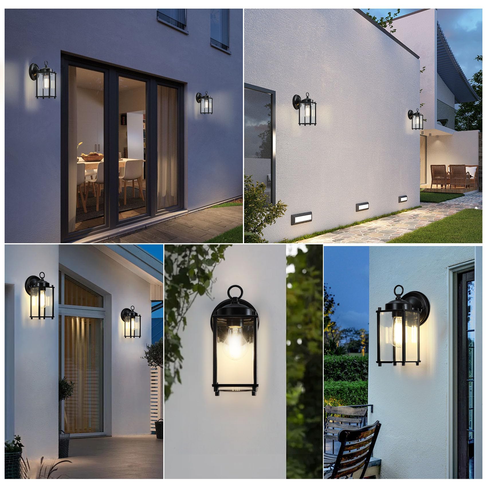 Senroyal Outdoor Wall Light, Exterior Lighting Fixture Wall Lantern, Black Porch Light Fixture With Clear Beveled Glass, Outdoor Wall Sconce Waterproof Anti-Rust E26 Socket For Front Door, 2 Pack