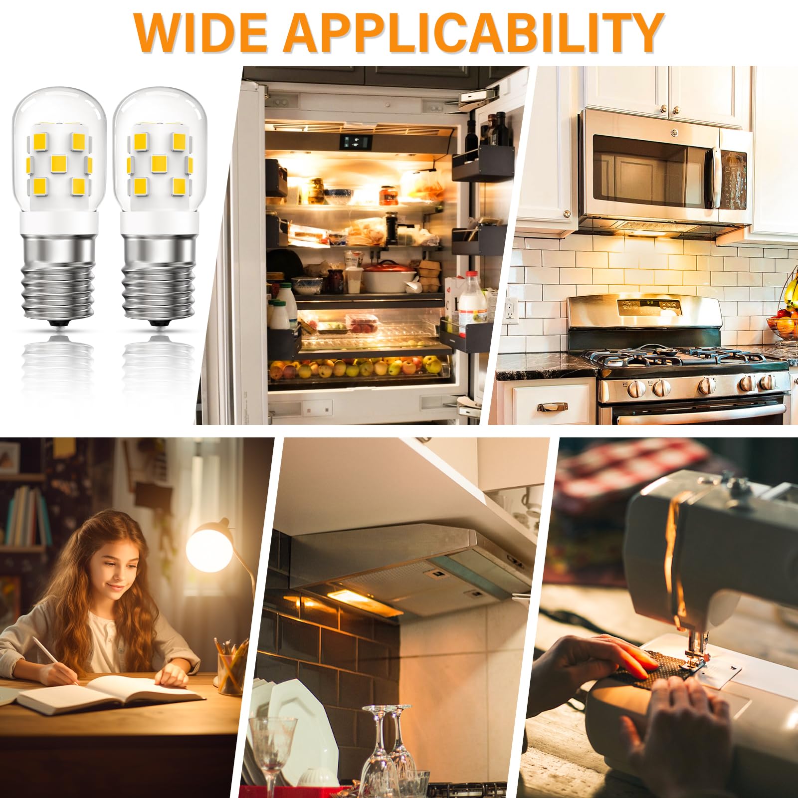 DUMILOO LED Microwave Light Bulbs, 30W Equivalent, Dimmable Warm White 3000K, E17 Base, 2 Pack