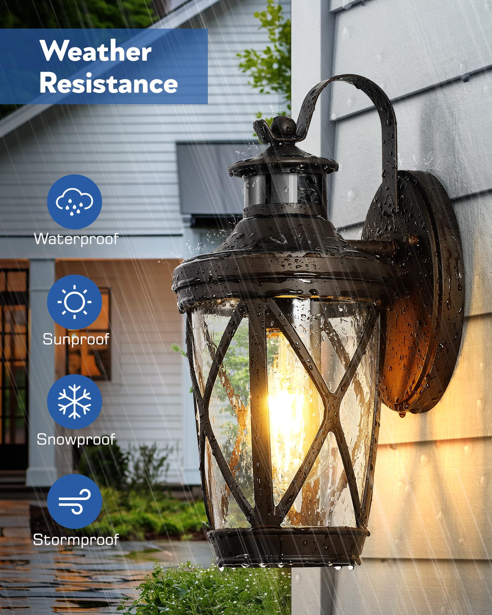 Vianis Motion Sensor Outdoor Wall Lantern For Porch  Oil Rubbed Bronze Exterior Lighting Fixtures Wall Mount  2-Pack Exterior Sconce Light With Tempered Seed Glass  Outdoor Garage Lights For Coach