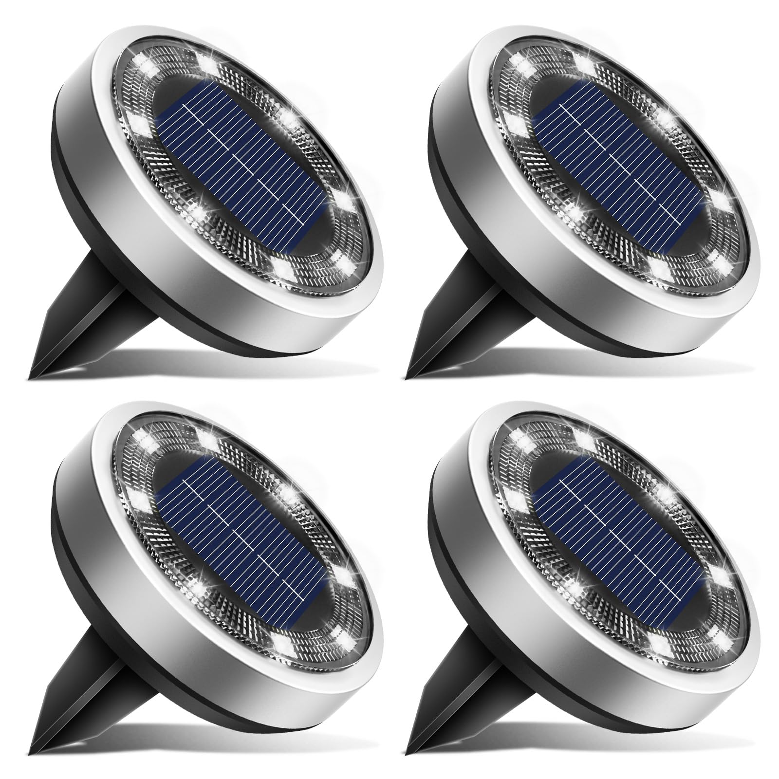 BTFarm Solar Ground Disc Lights, 8 LED, IP65 Waterproof, 4 Pack, Cool White, Model DC-CD915