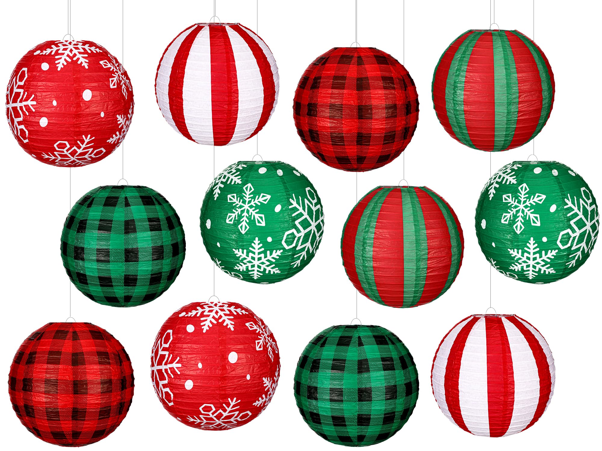 Bencailor 12 Pcs Christmas Hanging Paper Lanterns Set Decorative Christmas Party Lanterns Round Hanging Lamps for Xmas Home Decoration Supplies Props Graduation Holiday Decor(Snowflake, 12 Inch)