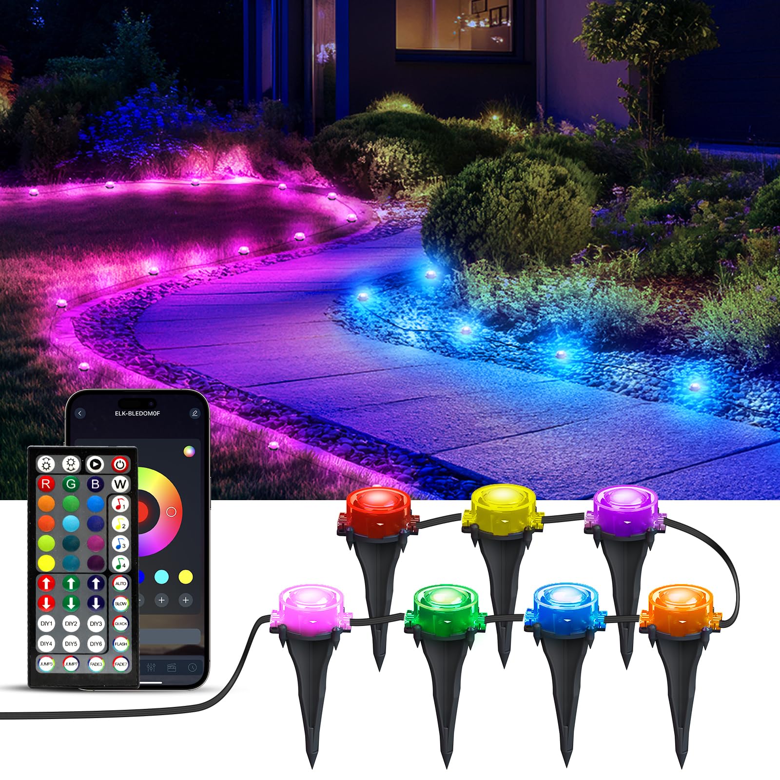 IVRICH Outdoor Ground Lights, Smart RGB 32.8ft, IP68 Waterproof, Music Sync, Remote Control, Black, Model 5050