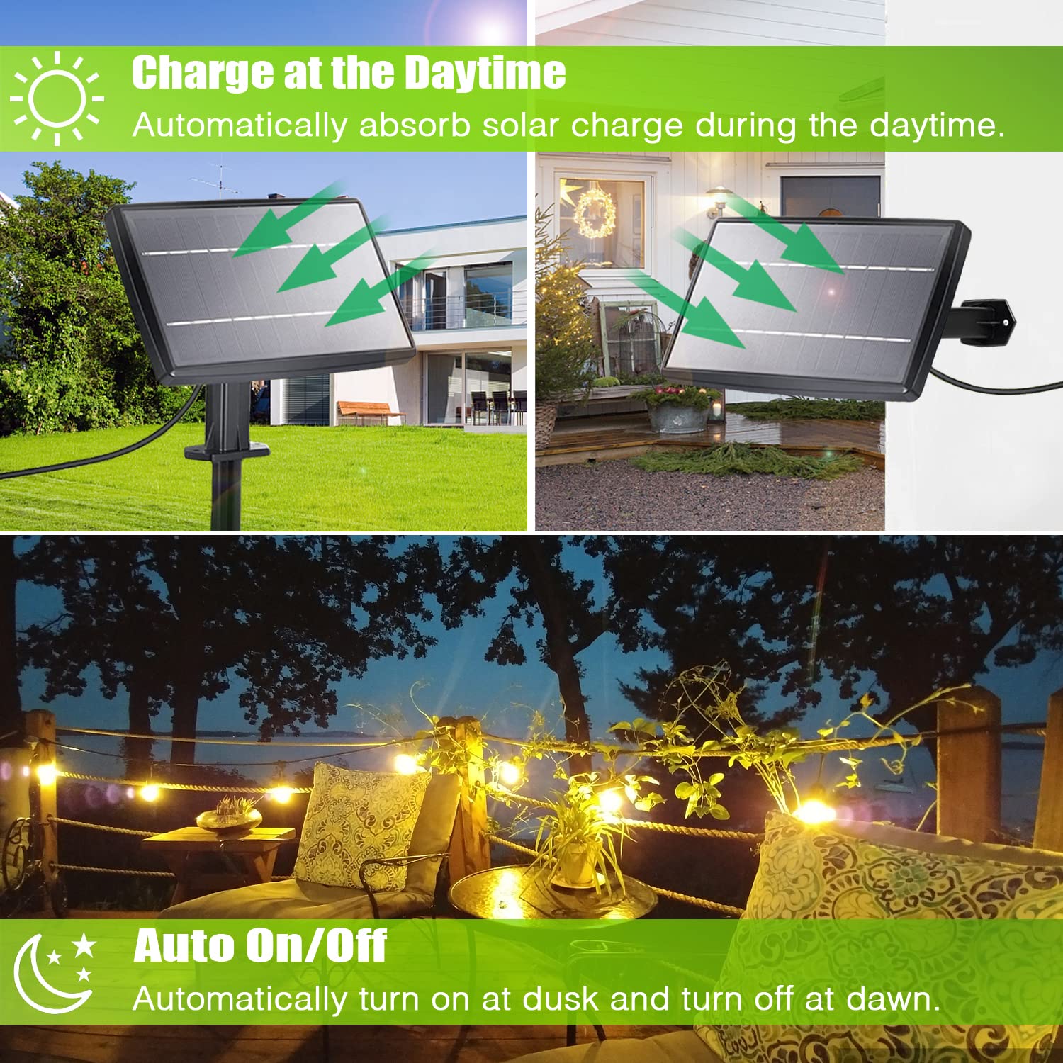 100Ft Solar Outdoor String Lights With Remote - Usb Rechargeable Solar Powered Outdoor Patio Lights, Larger 5W Solar Panel , Tim