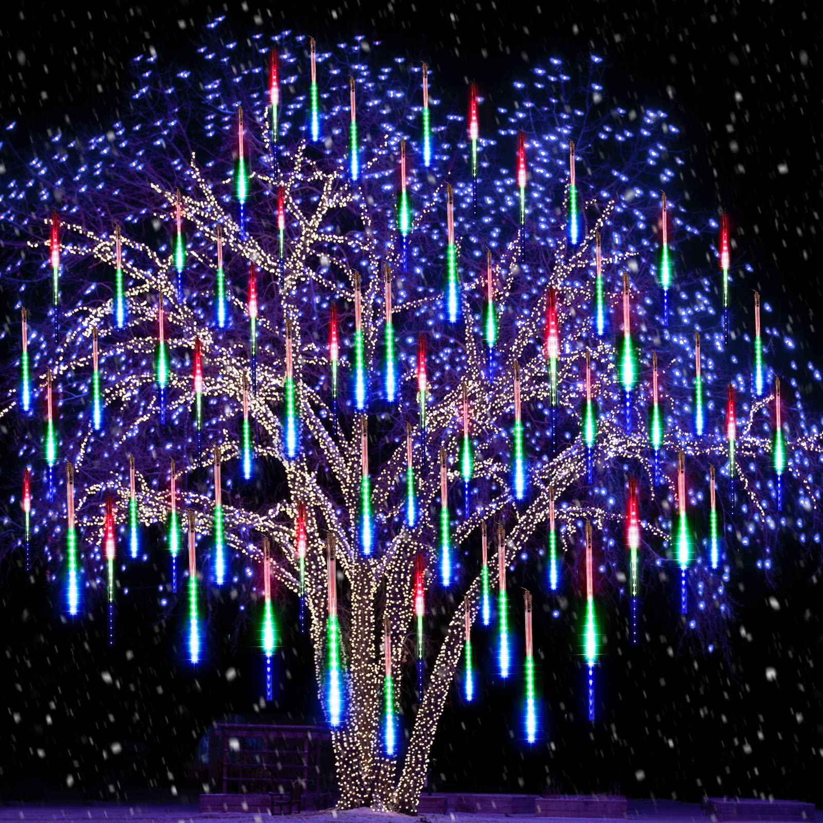 Minetom Meteor Shower Icicle Christmas Lights Outdoor, 11.8 Inches 10 Tubes 240 LED Dropping Lights Connectable, Hanging Falling