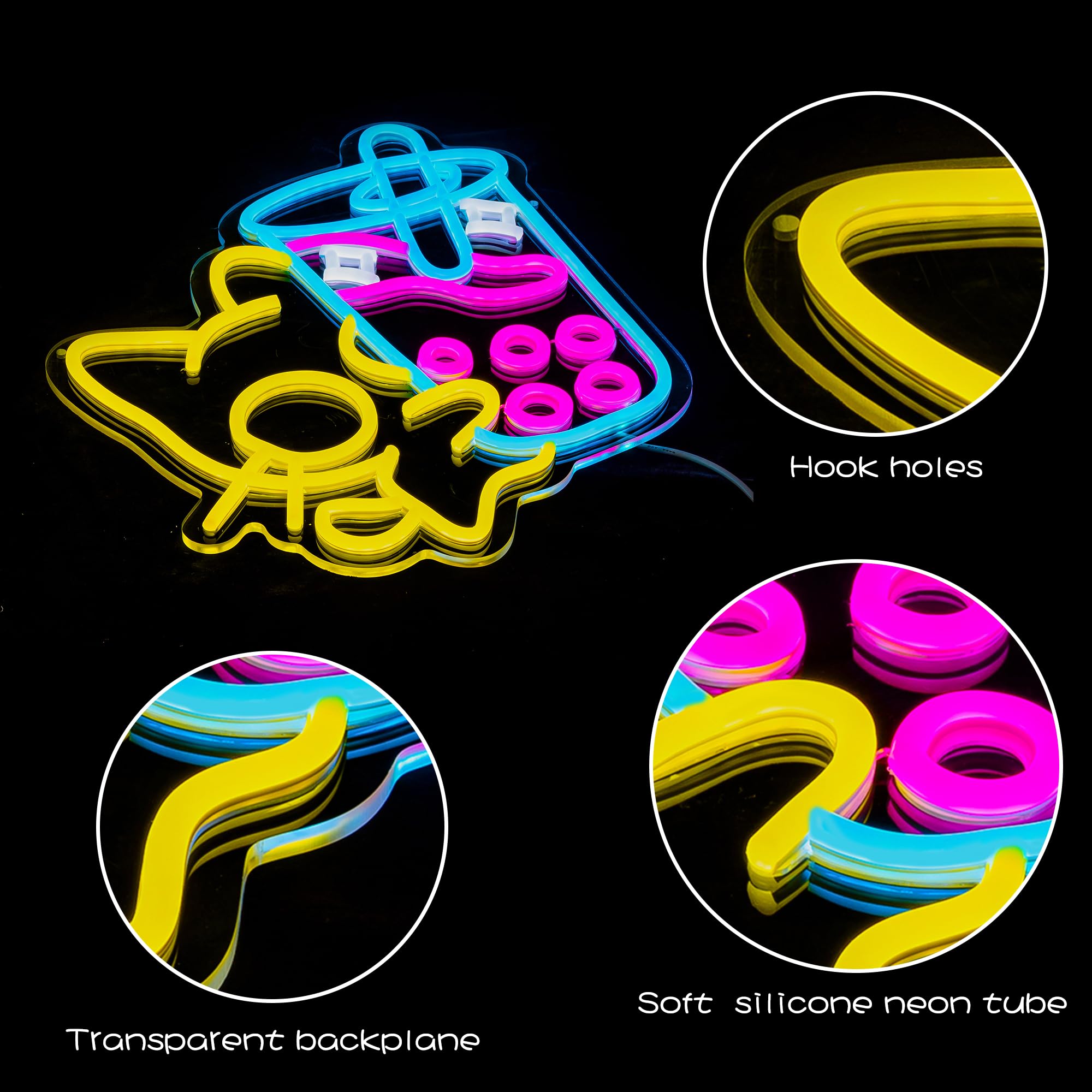 SUYUZUR LED Neon Sign - Cat Bubble Tea Light for Wall Decor - Colorful Acrylic - Yellow Pink - Model SLY-01