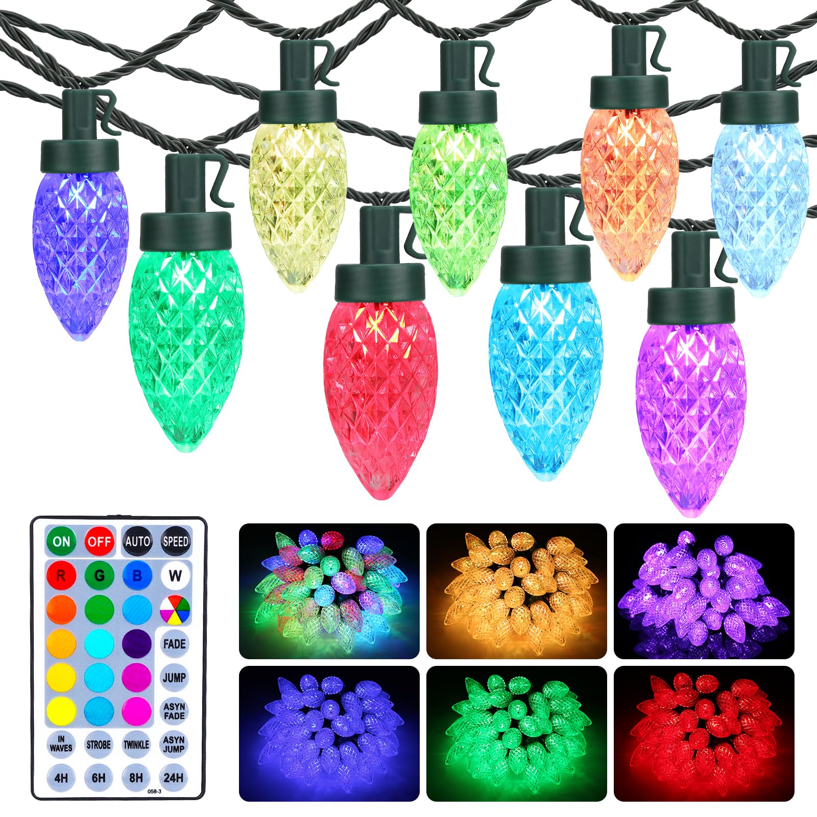 Odeetronic Rgb C9 Christmas Lights  66Ft 100 Led Color Changing Christmas String Lights  Connectable Xmas Tree Light With Timer  Remote Outdoor C9 String Light For Home Party Wedding Xmas Decoration