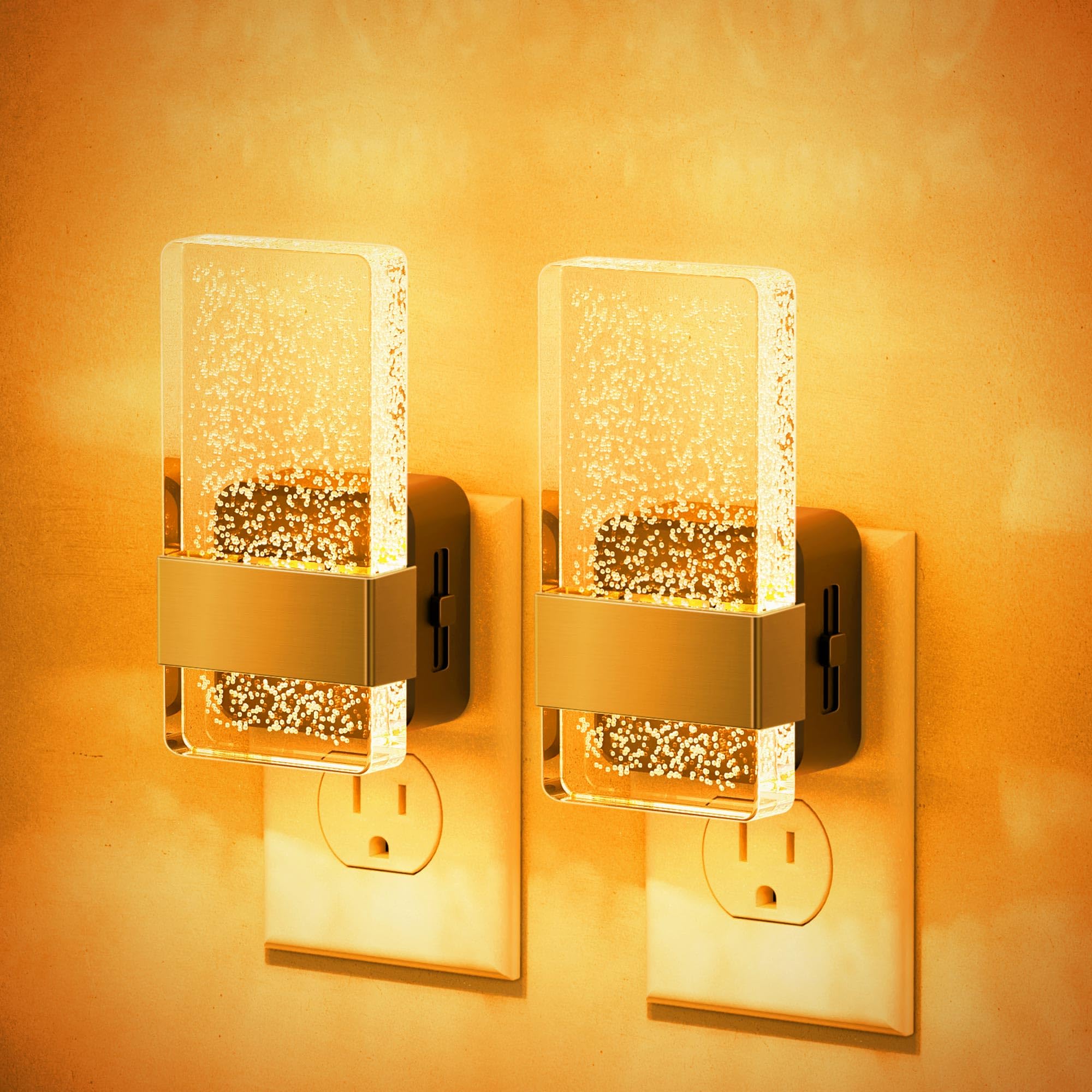 JandCase Night Lights Plug into Wall, Dusk to Dawn Sensor, 2000K Amber Warm White LED, Acrylic Bubble Design, 0-100lm Adjustable
