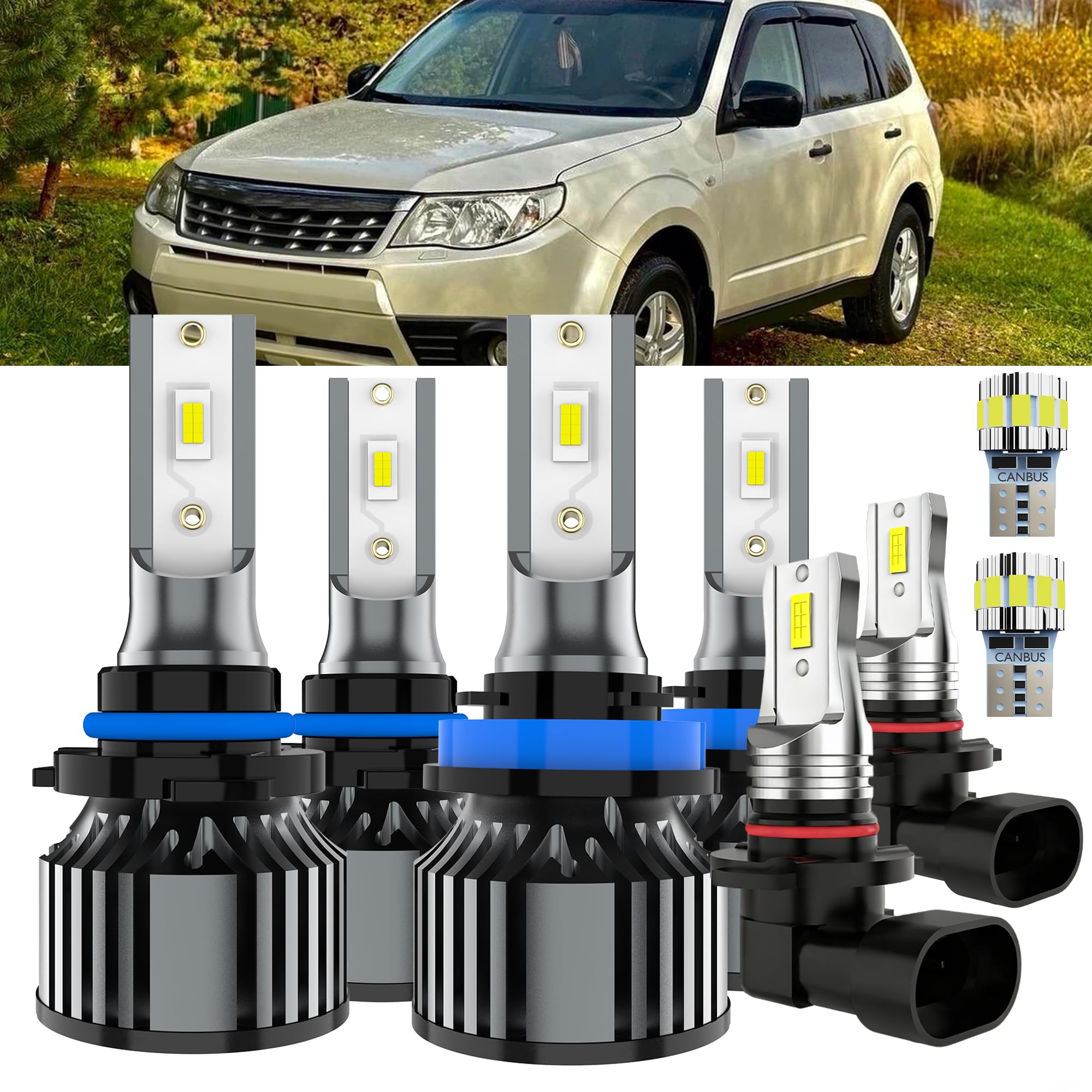 AYOTZIH Bulbs Fit For Subaru Forester 2009 2010 2011 2012, High Beams Low Beams Fog Lights License Plate Lights Combo, 400% Brig
