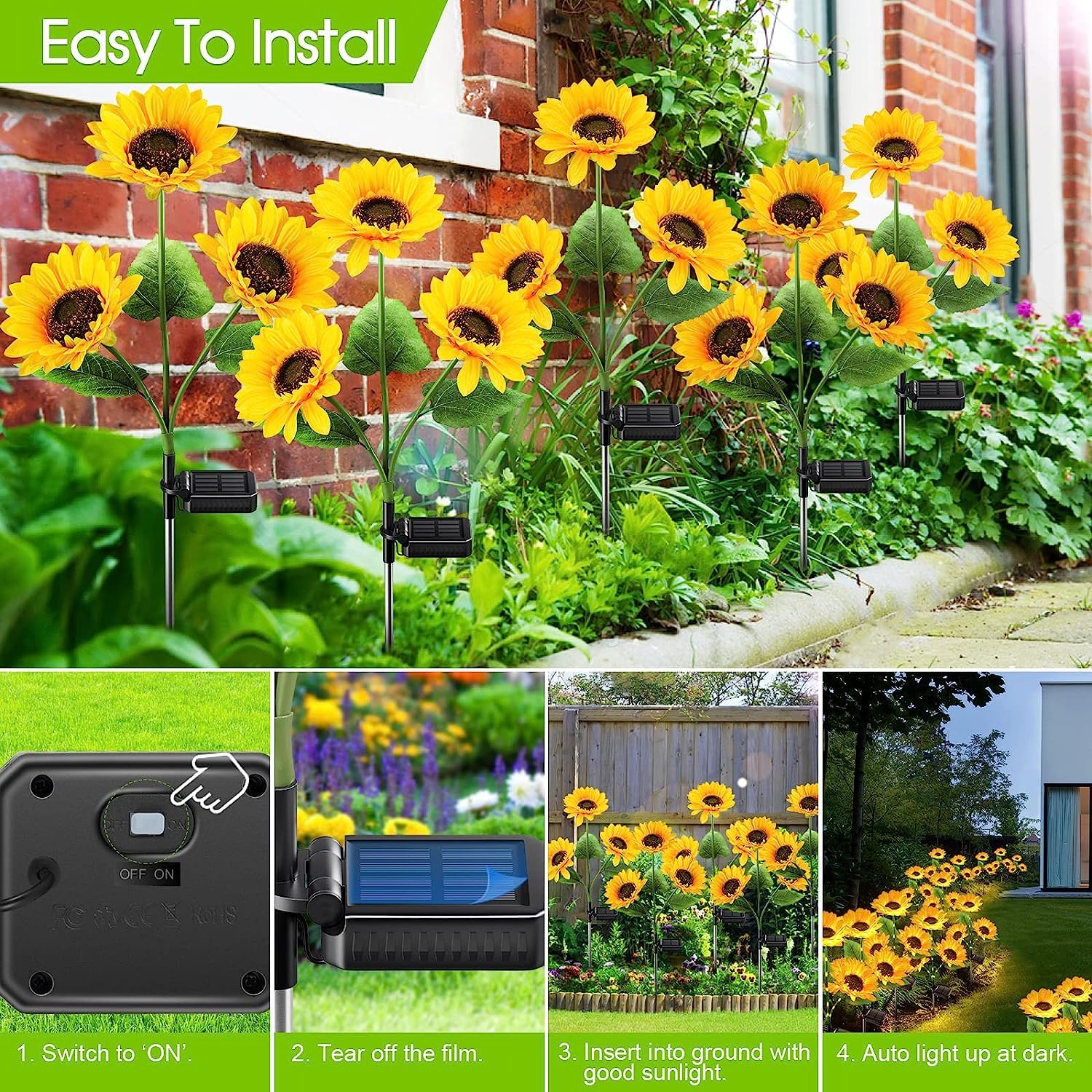 Kooper 6 Pack Solar Garden Lights - Waterproof Auto On/Off Sunflower Decor For Outdoor, Patio, Backyard