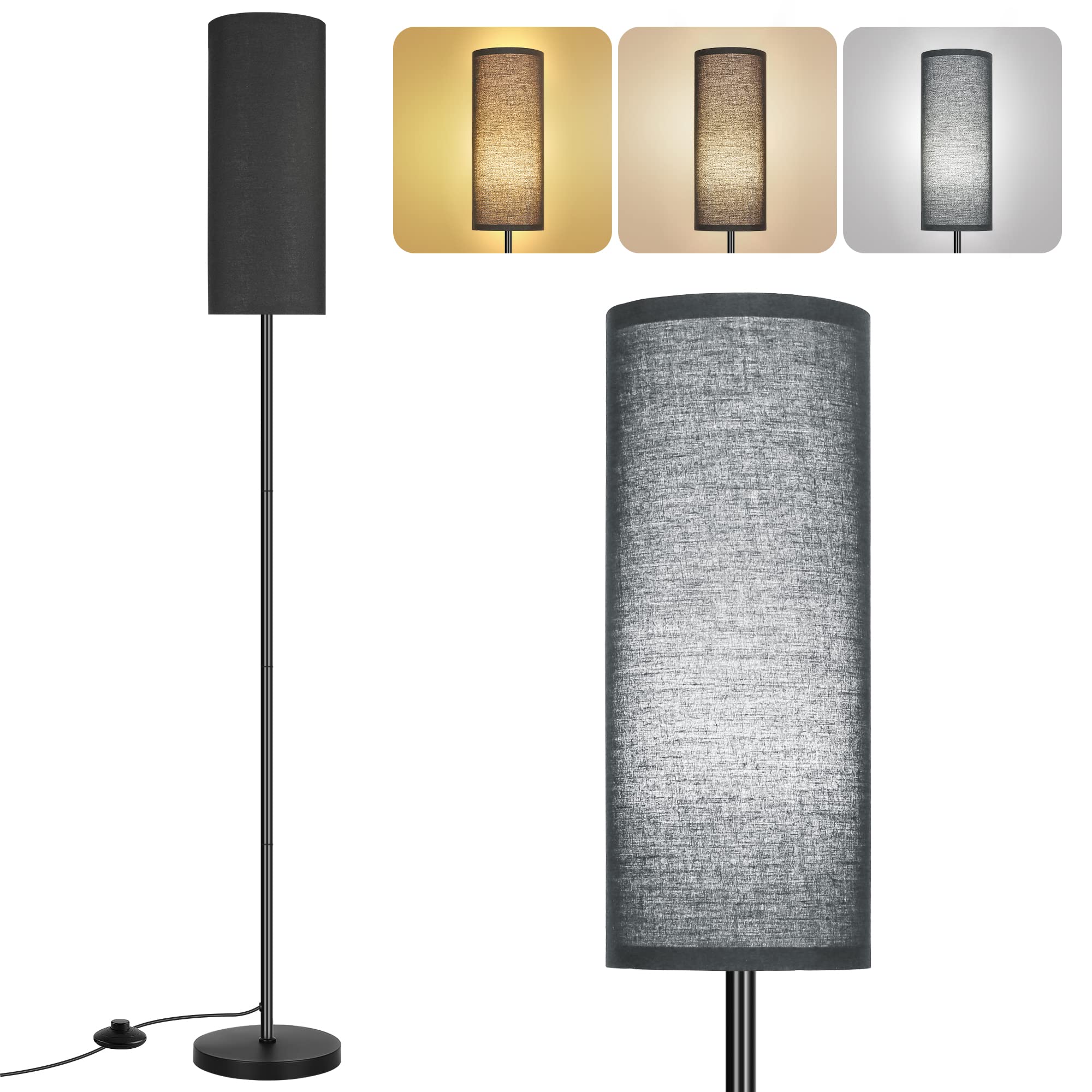 PARTPHONER Floor Lamp, Modern Metal Standing Lamp with Foot Switch, Black, Model ZYTFL for Living Room, Bedroom, Office