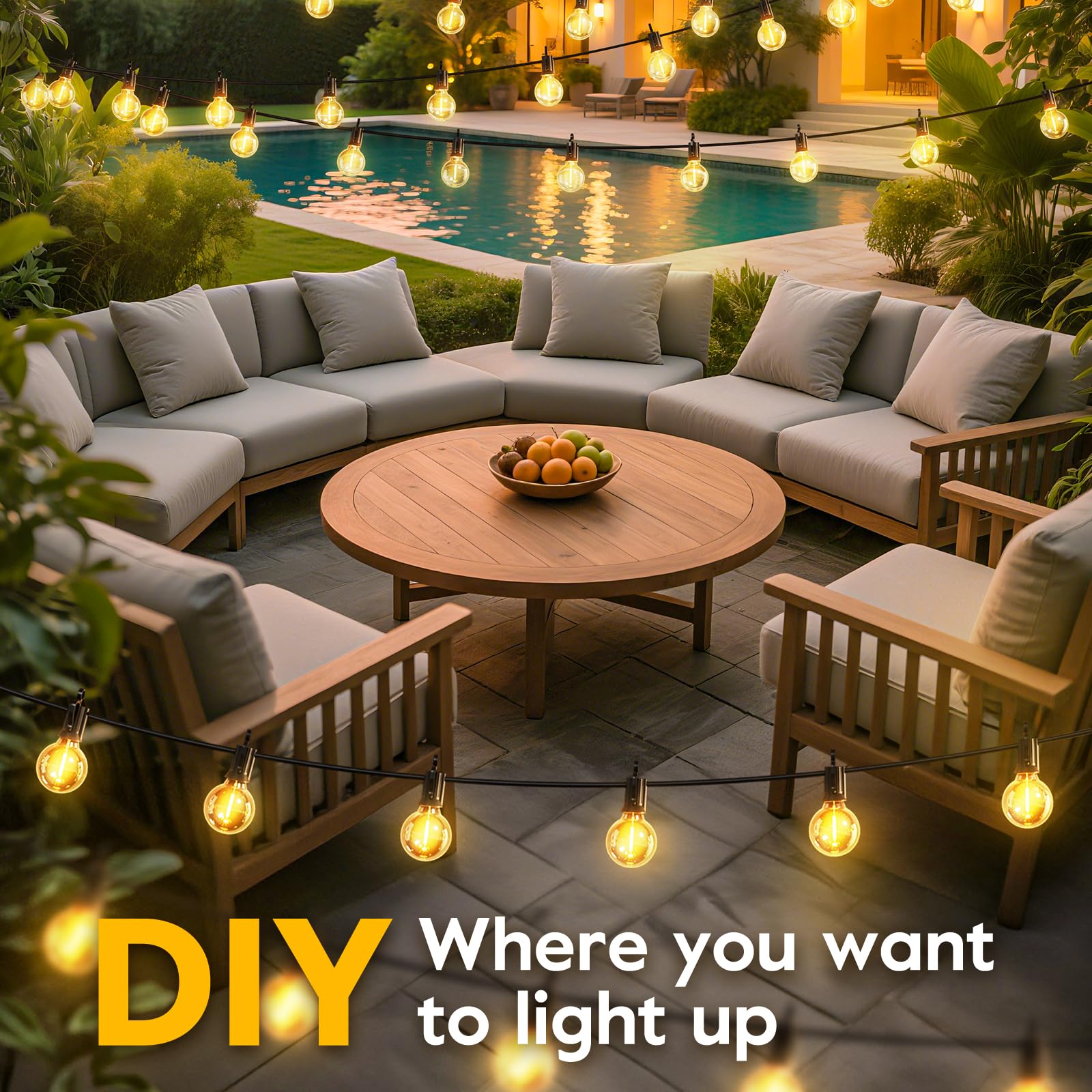 Minetom 75FT Solar String Lights - Warm White, 35 LED Shatterproof Bulbs, Waterproof Outdoor Patio Lights with Cable Ties and Hooks