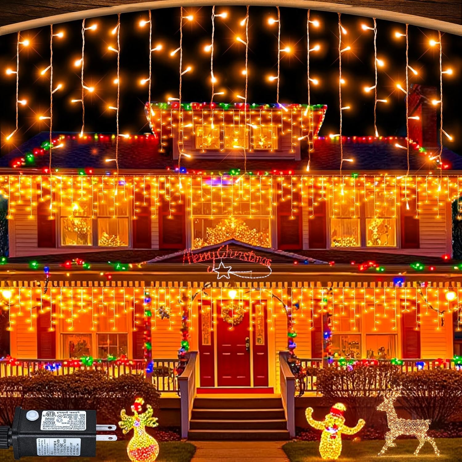 66ft Orange Christmas Lights Outdoor, 640 LED Icicle Lights for Outside Indoor Twinkle Lights with Connectable Clear Wire 8 Mode