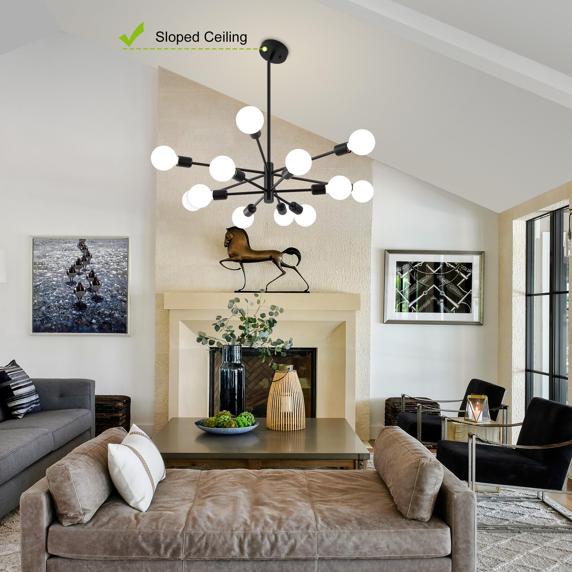 Deyidn Sputnik Chandelier, 12-Light Metal Ceiling Fixture, Black Modern Design for Living Room, Kitchen, Bedroom, Dining Room