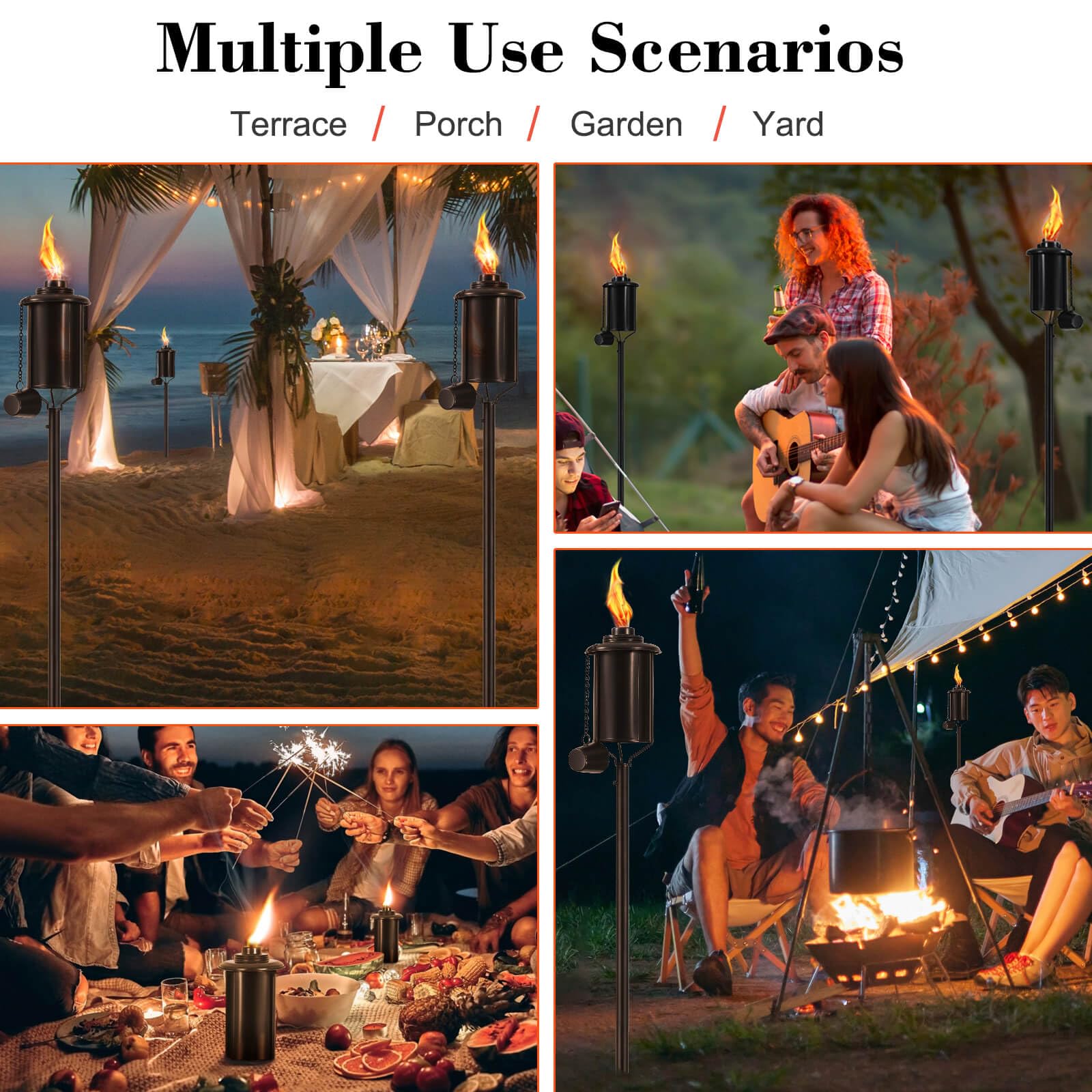 Zsmaiku Citronella Outdoor Metal Torches Set Of 4, 59&quot; Garden Pathway Patio Lights, Black