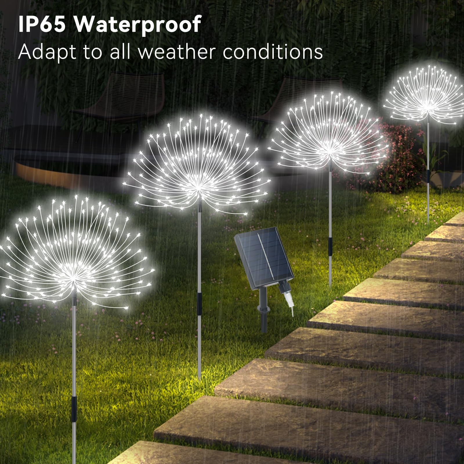 Slyuexu Solar Garden Lights Outdoor Waterproof, 4 Pack Total 480 Led Solar Firework Lights Decorative With 8 Lighting Modes Outs
