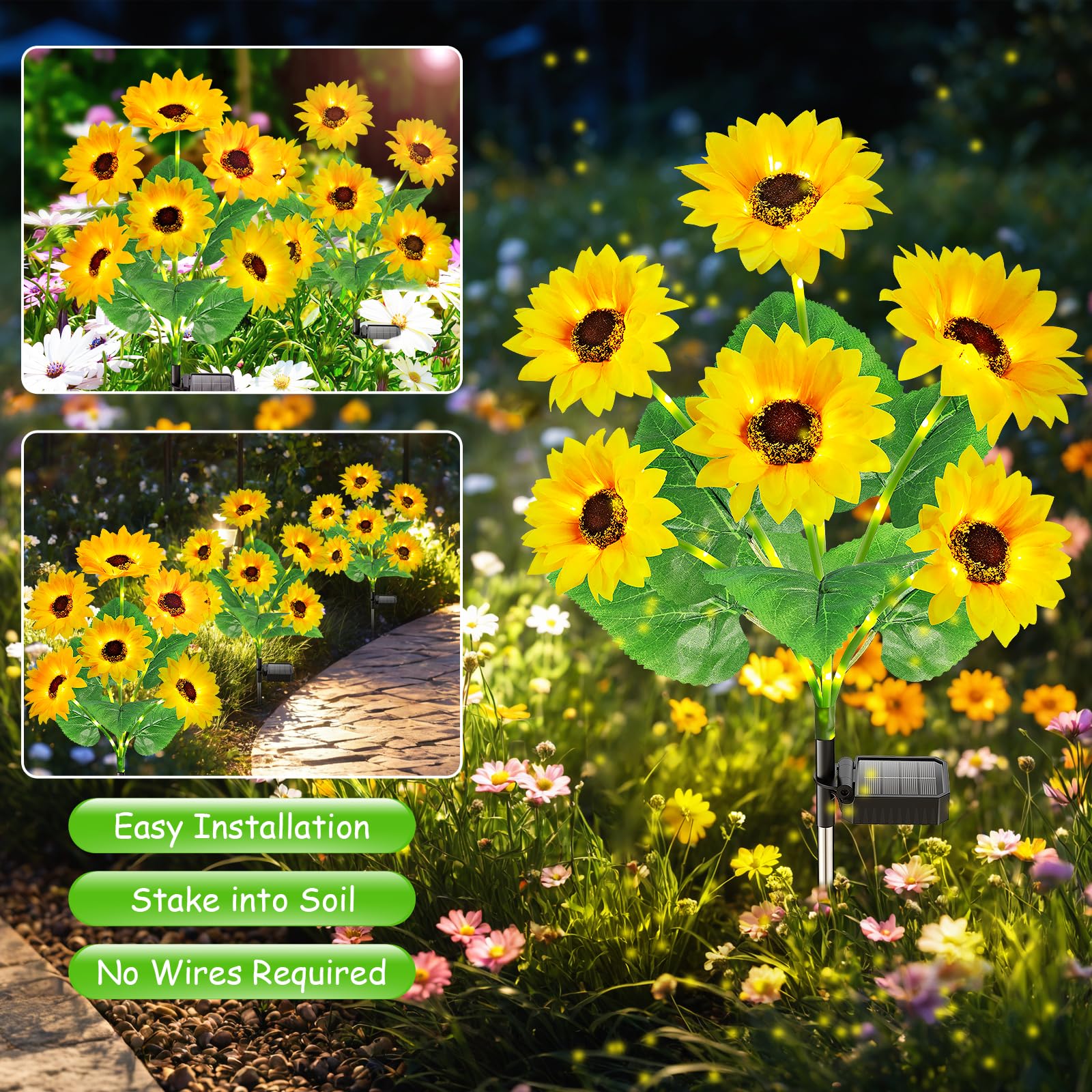 Garpar Solar Lights Outdoor Garden Decor  Upgraded 3 Pack With 18 Sunflowers  Auto On/Off Solar Flowers  Waterproof Garden Lights For Yard Patio  Gift For Mother