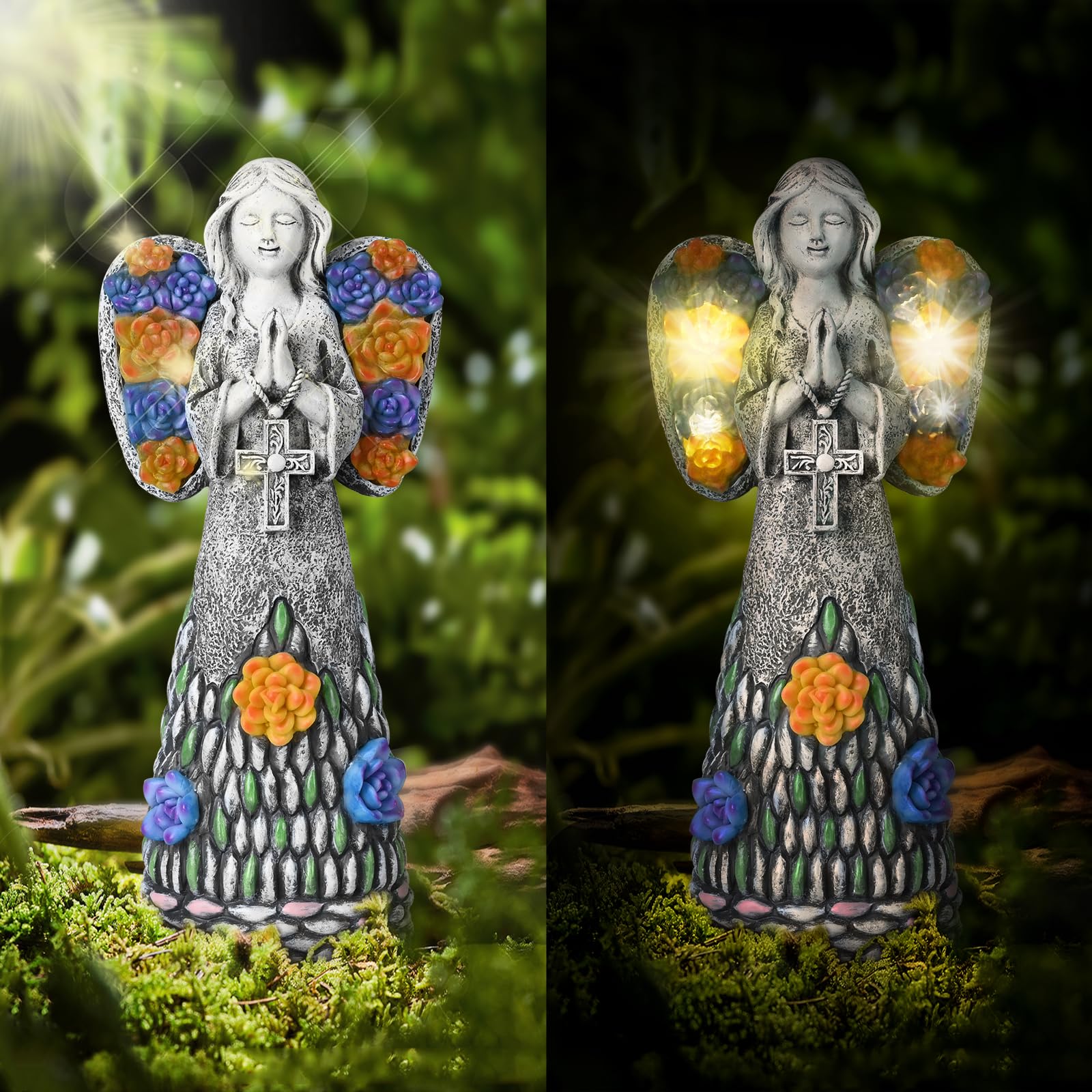 Yiosax-Garden Angels Outdoor Statue-Solar Angel For Cemetery Decor-Garden Angel Statues Praying Memorial For Patio Lawn Yard Por