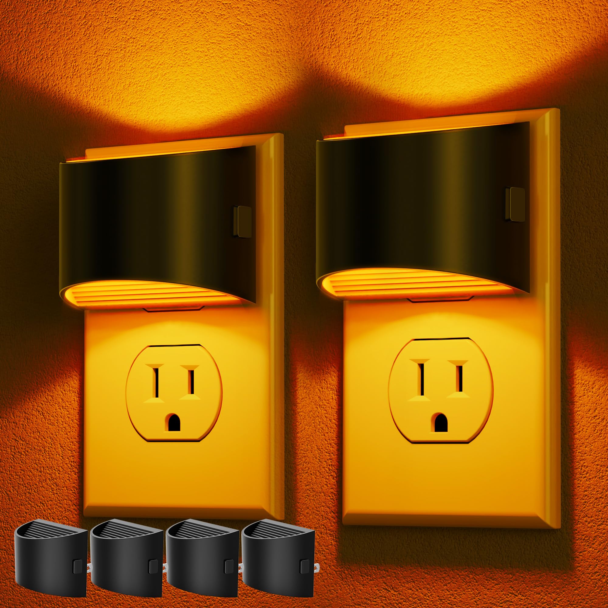 DORESshop LED Night Light[4 Pack]  Night Lights Plug into Wall  3 Level Brightness Adjustable Plug in Night Light  Dusk to Dawn Sensor  Nightlights for For Mature Userss  Bedroom  Bathroom  Hallway  Amber