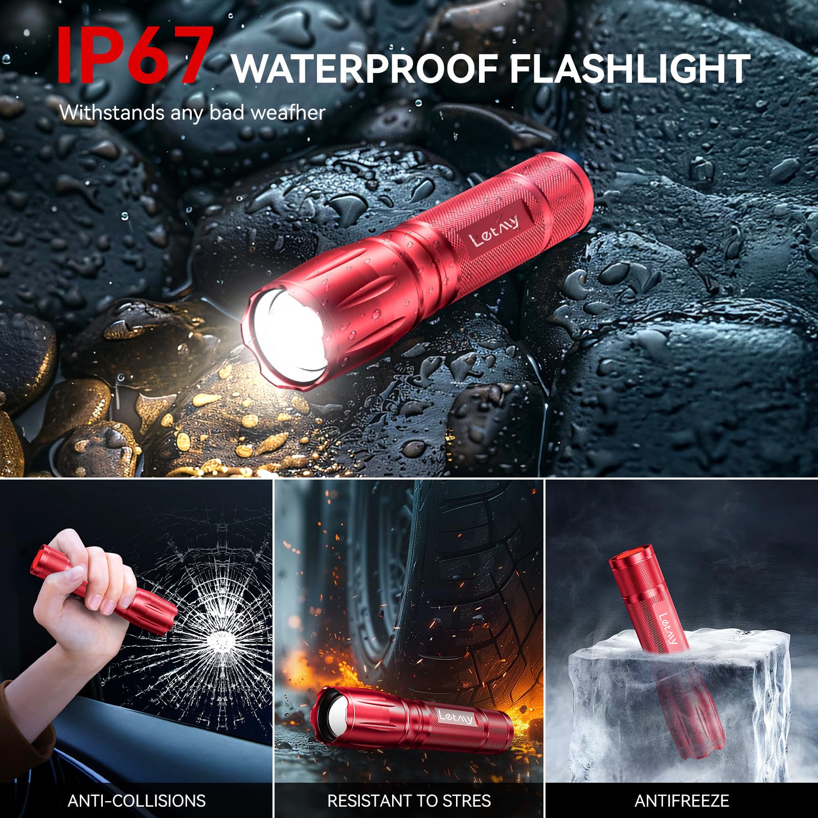 Letmy Tactical Flashlight - 2 Pack Bright Military Grade Flashlights High Lumens - Portable Handheld Flash Light, 5 Modes Zoomable Waterproof Flashlights For Home Emergency Camping- Red