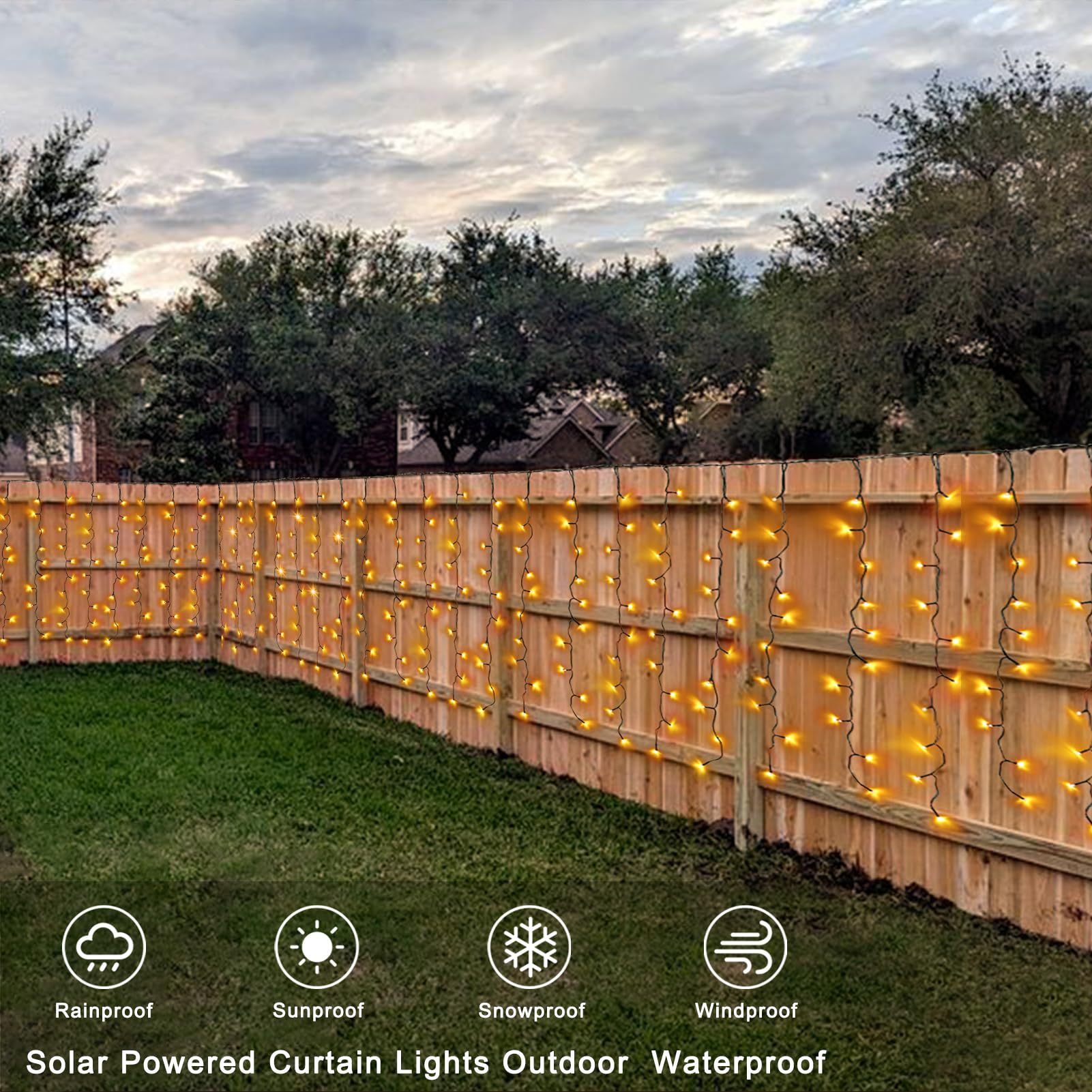 Solar Powered Curtain Lights 33Ftx 3Ft 500 Led Outdoor Curtain Lights Waterproof With Remote Timer For Garden Patio Fence Weddin