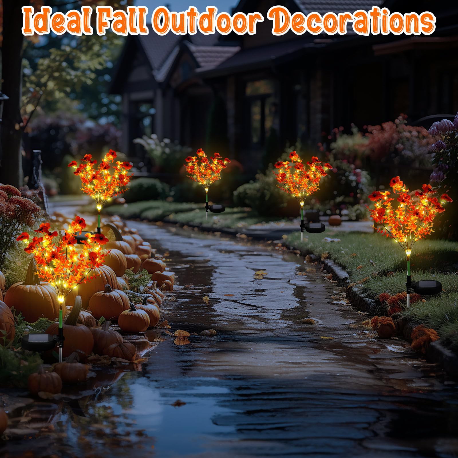 Glooglitter 2 Pack Fall Solar Stake Lights Thanksgiving Outdoor Decorations Waterproof Orange Mums Artificial Flowers Solar Lights For Outdoor Garden Yard Pathway Thanksgiving Fall Decor (Violet)