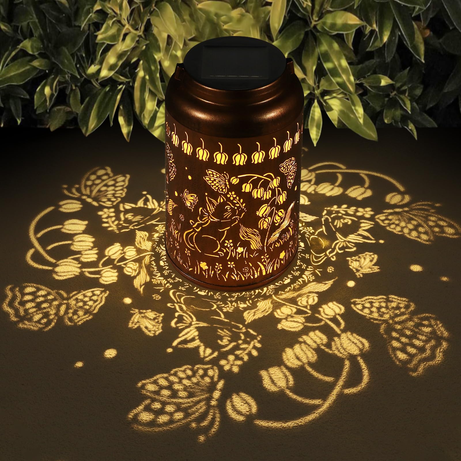 2 Pack Solar Lanterns Outdoor Waterproof  Cats Garden Decor Gifts For Women Mom Grandma Hanging Solar Lights Metal Decoration Outside For Yard  Patio  Lawn