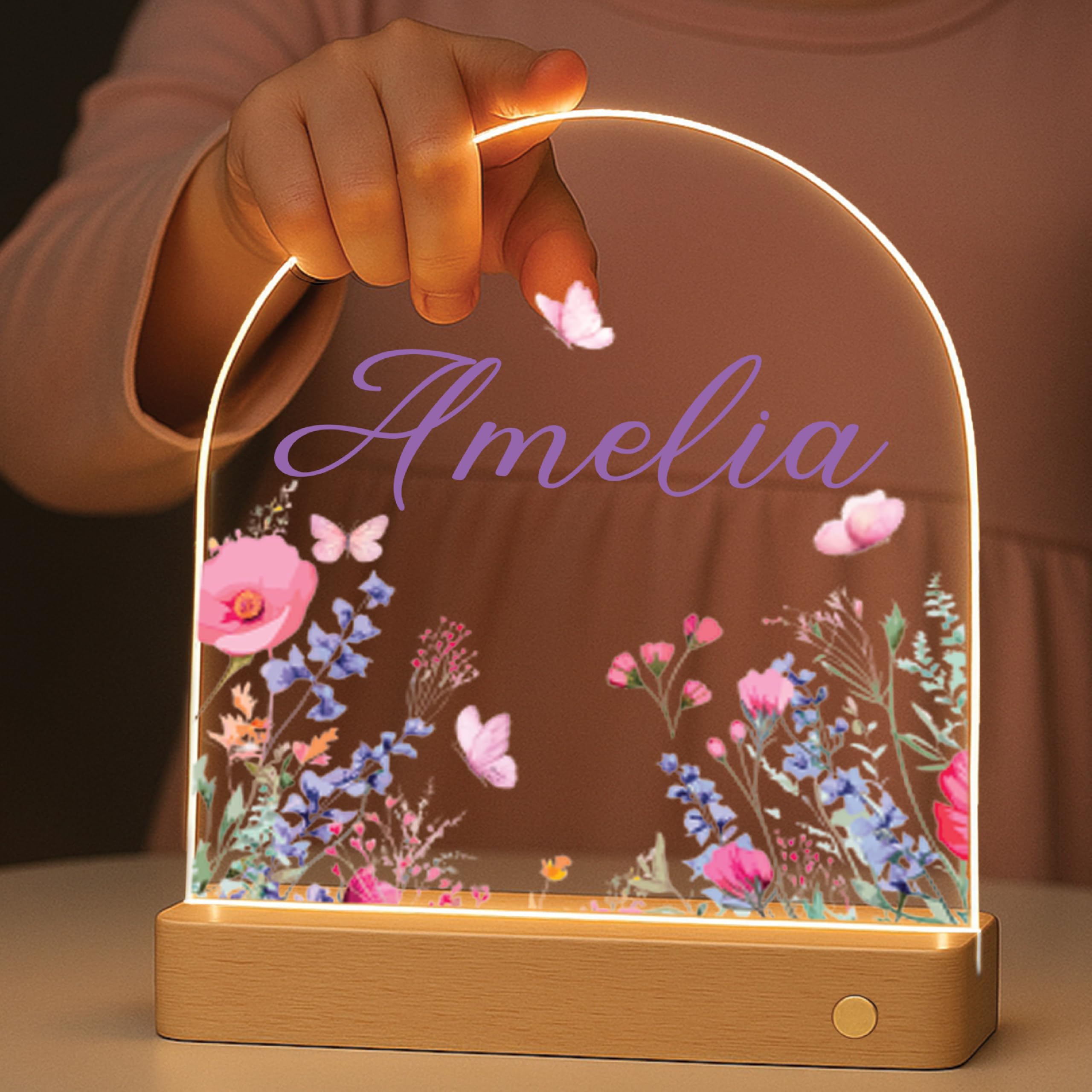 Personalized Kids Name Night Light - Custom Baby Gift Acrylic Led Lamp With Stars  Moon & Cute Designs - Nursery Bedside Nightlight Room Decor For Boys & Girls - Unique Birthday  Christmas Gift Idea