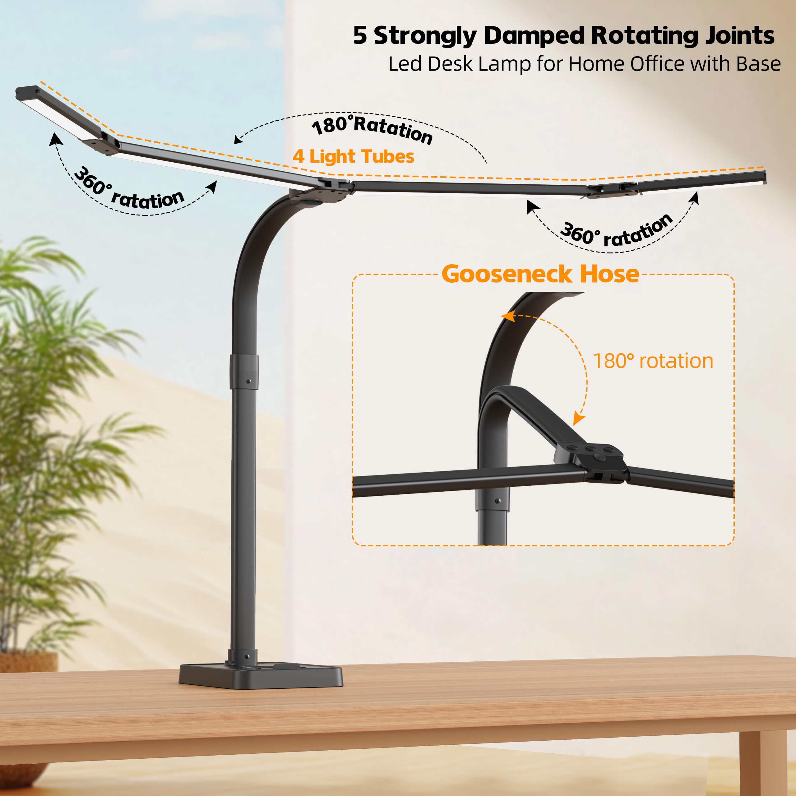Cjjfaca Office Home Desk Lamp 24W Super Bright Eye-Care Desk Lamp Adjustable Gooseneck Office Led Task Light With Soft Non-Glare Lighting Suitable For Studying Reading (Black) (Plus)