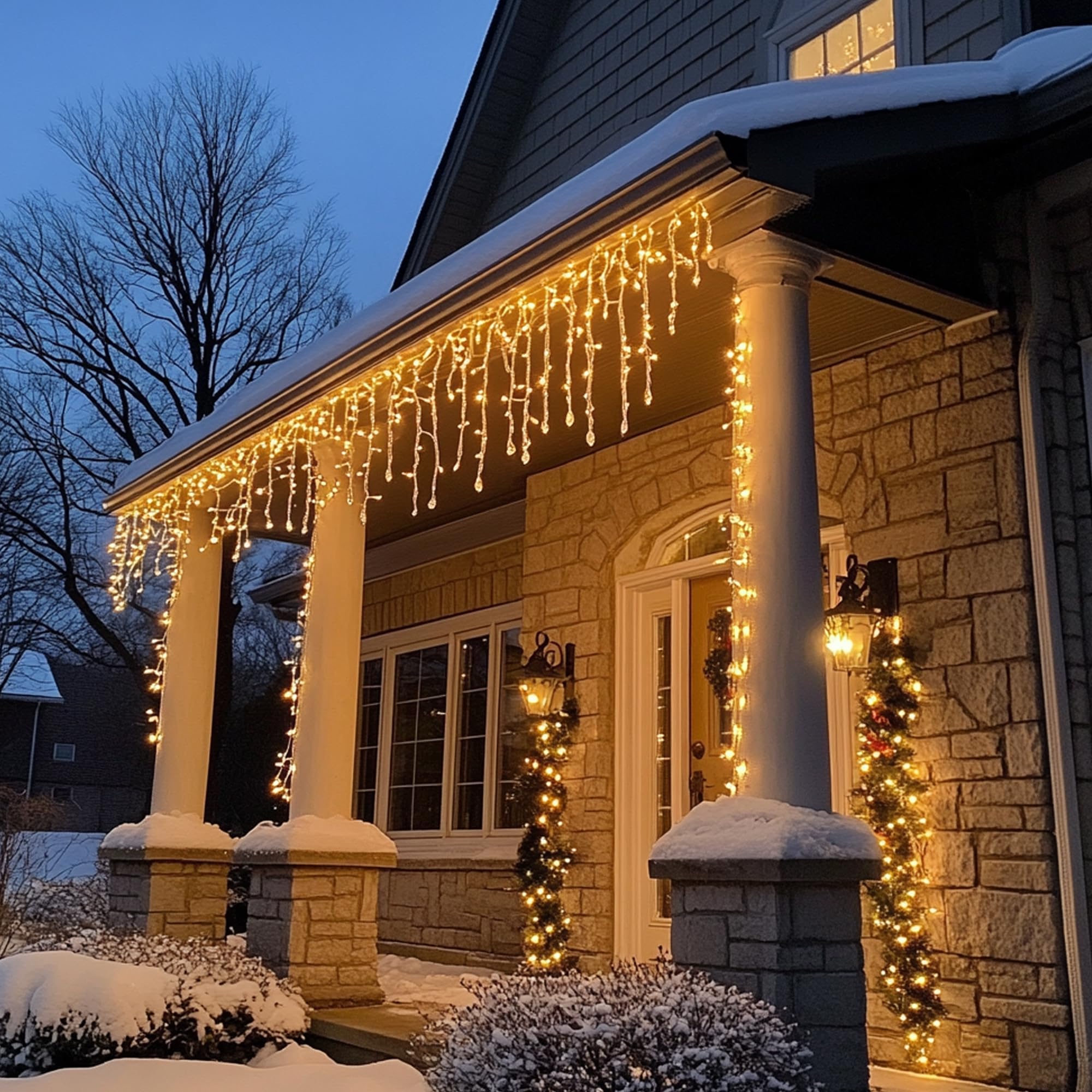 Dazzle Bright Christmas Icicle Lights  88.5 Ft 1080 Led 8 Modes Curtain Fairy Lights With 180 Drops  Xmas String Lights For Outdoor Holiday Wedding Party Decorations (Warm White)