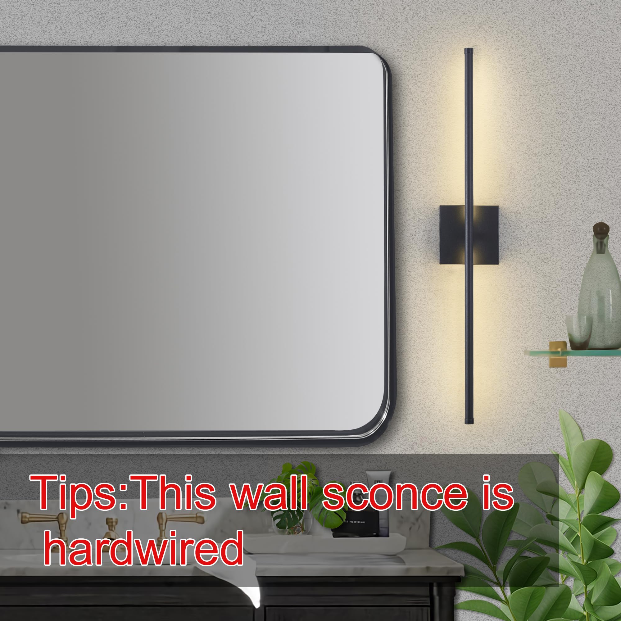 KARTOOSH Dimmable Wall Sconces Set of Two, 27.8" Matte Black LED Light Fixtures, Hardwired, 350° Rotate, 3000K Warm Light