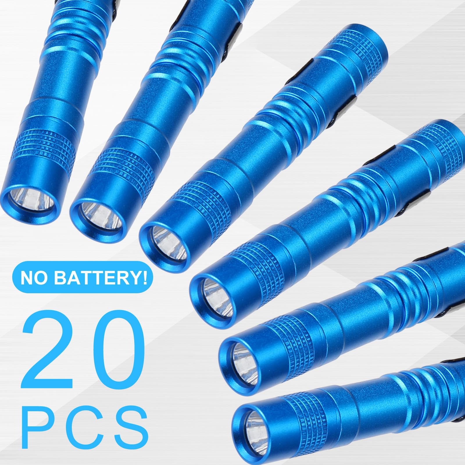 Hortsun Mini Pen Light Flashlight - 3.54 Inch, Blue, Aluminum, Pocket Size, Clip-On, LED Torch, 20 Pcs for Gifts