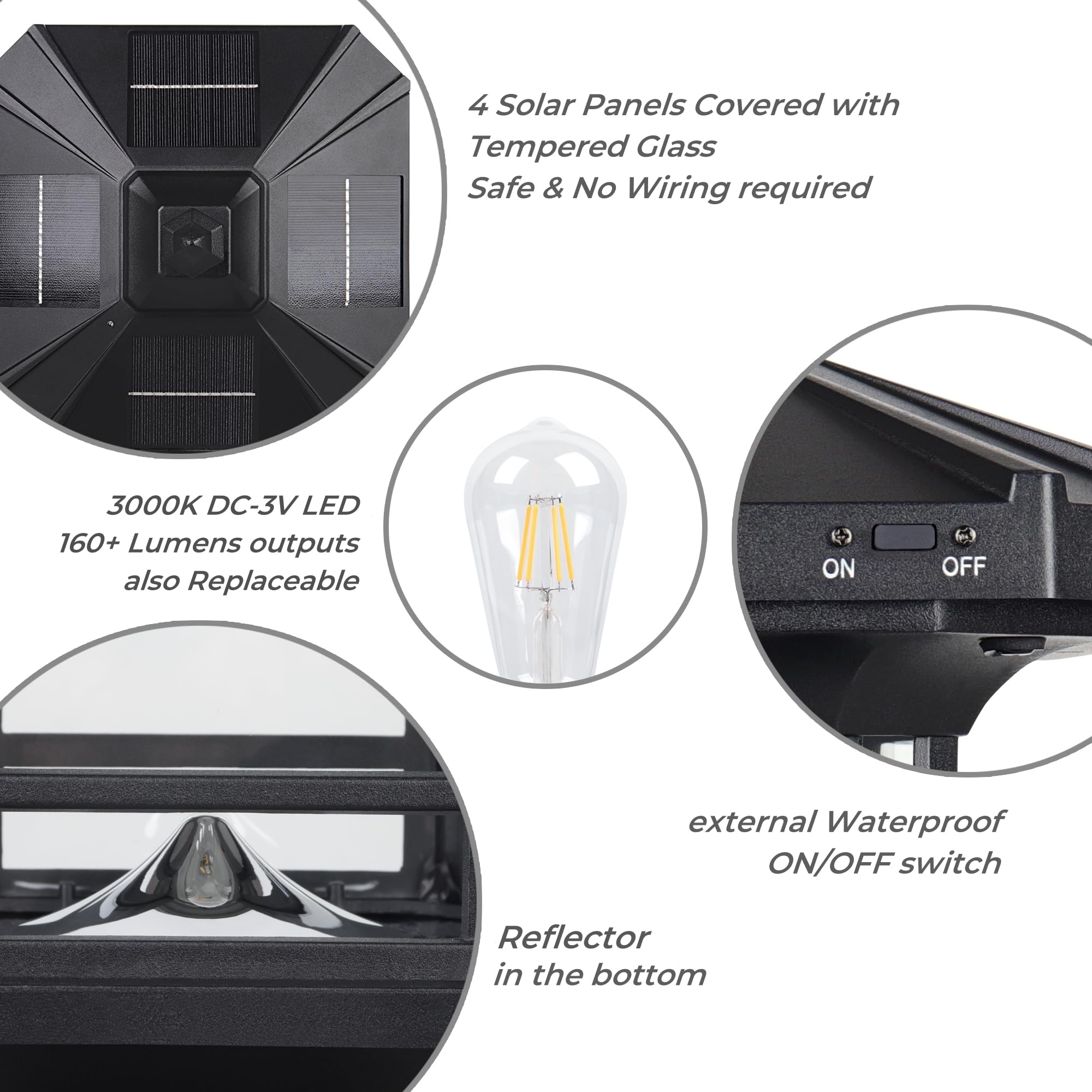 Kemeco Solar Post Light St4338Q With Pire Mount Base Outdoor, Waterproof Black Cast Aluminum Bright Warm White Led Solar Powered