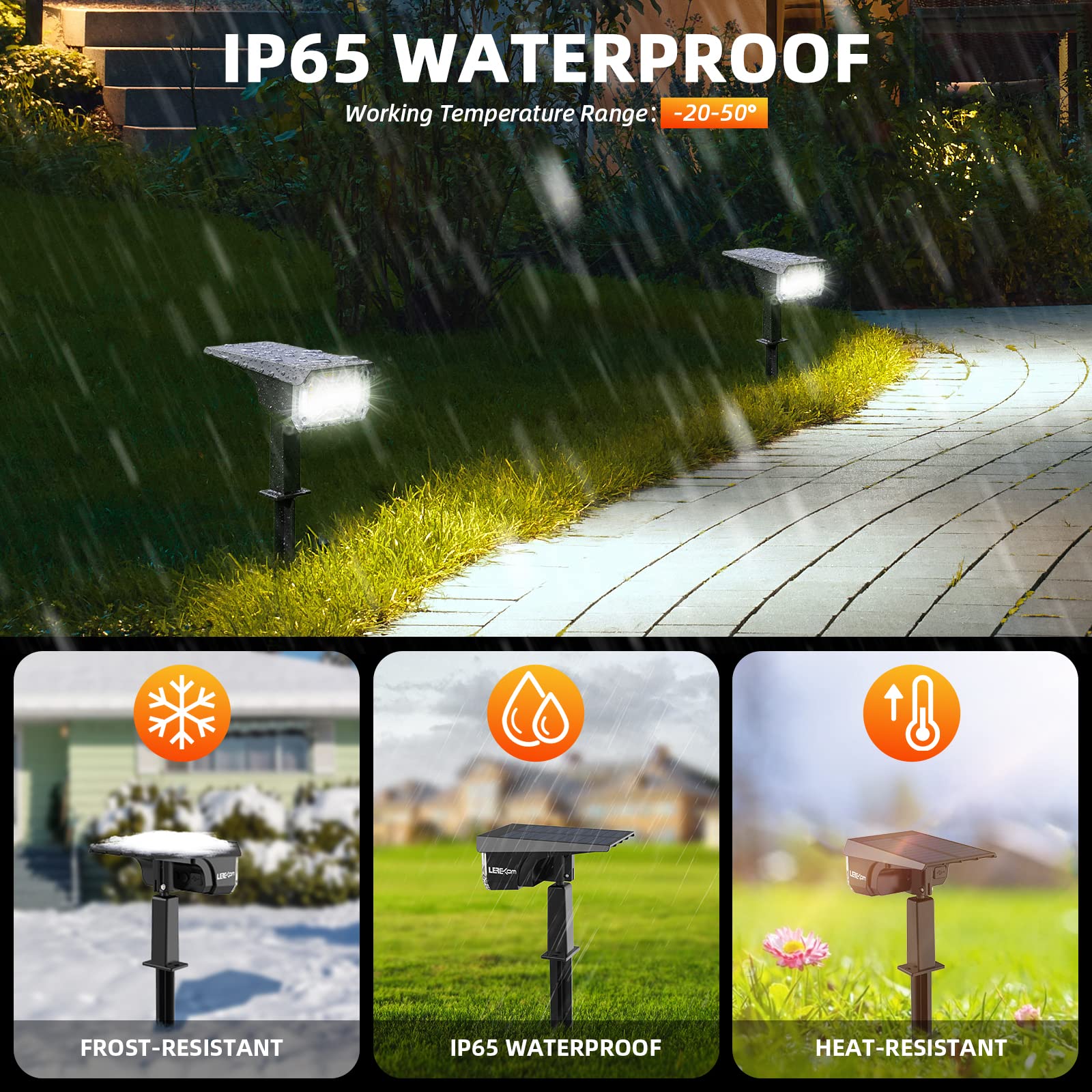 LEREKAM Solar Spot Lights, 40 LEDs, IP65 Waterproof, 360 Adjustable, Cool White, 10 Pack, Outdoor-Spotlights-C2