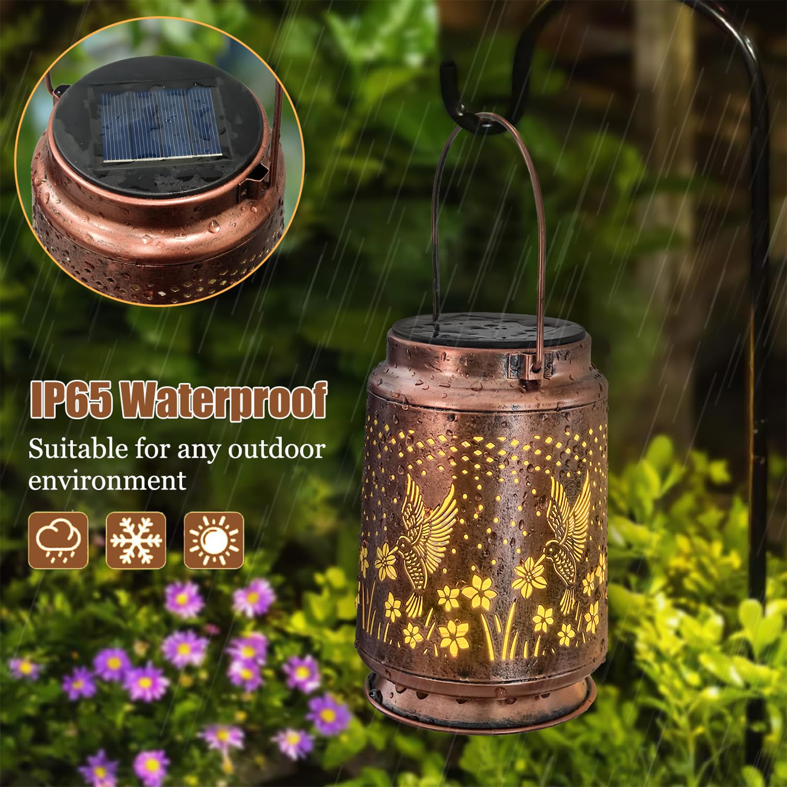 Azeeboi 2 Pack Solar Lanterns Outdoor Waterproof Hummingbird Lantern Garden Decor Birthday Gifts For Women Mom Grandma Hanging Solar Lights Metal Decoration For Yard  Patio  Backyard  Porch