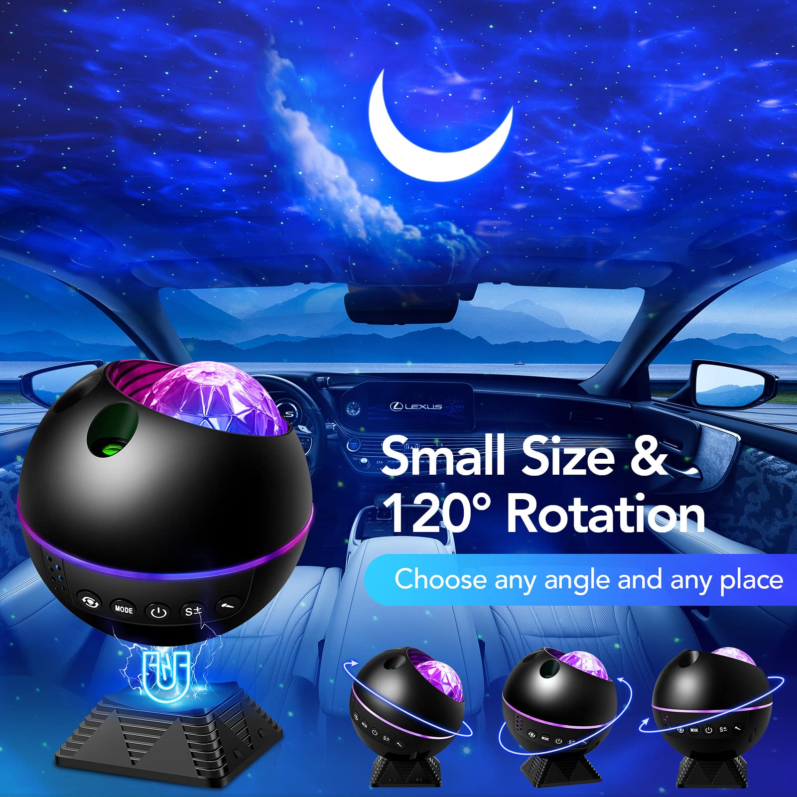 Onefire Star Projector Night Light - 43 Modes, Remote Timer, 360° Rotation, Black