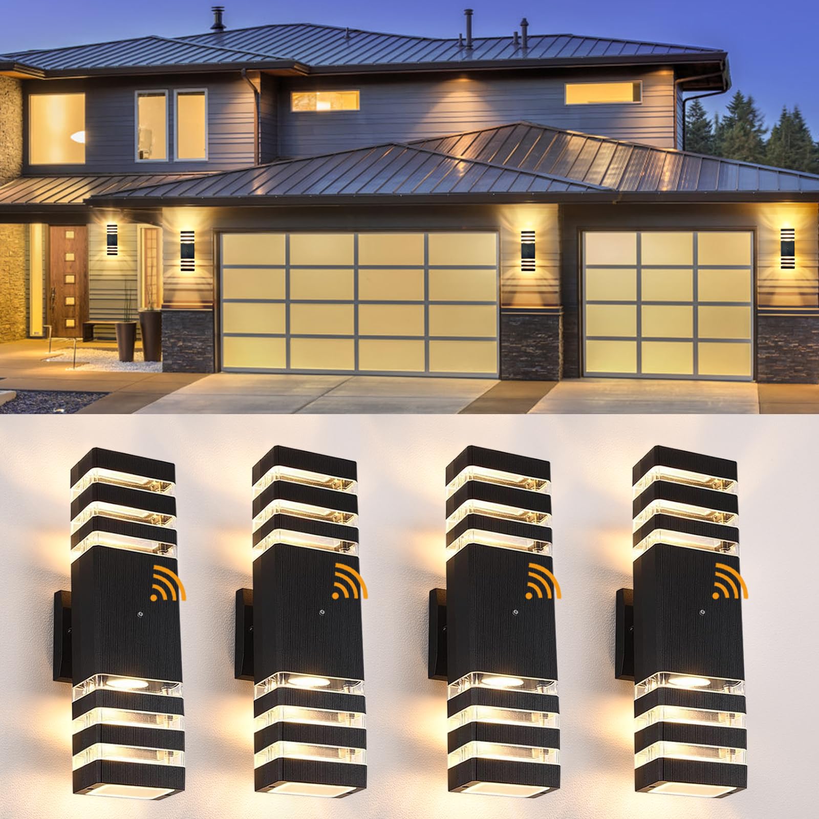Dariisi Dusk To Dawn Outdoor Wall Lights 4 Pack, Up And Down Porch Lights Outdoor Wall Mount, Waterproof Exterior Lighting Fixtures For House Garage Patio