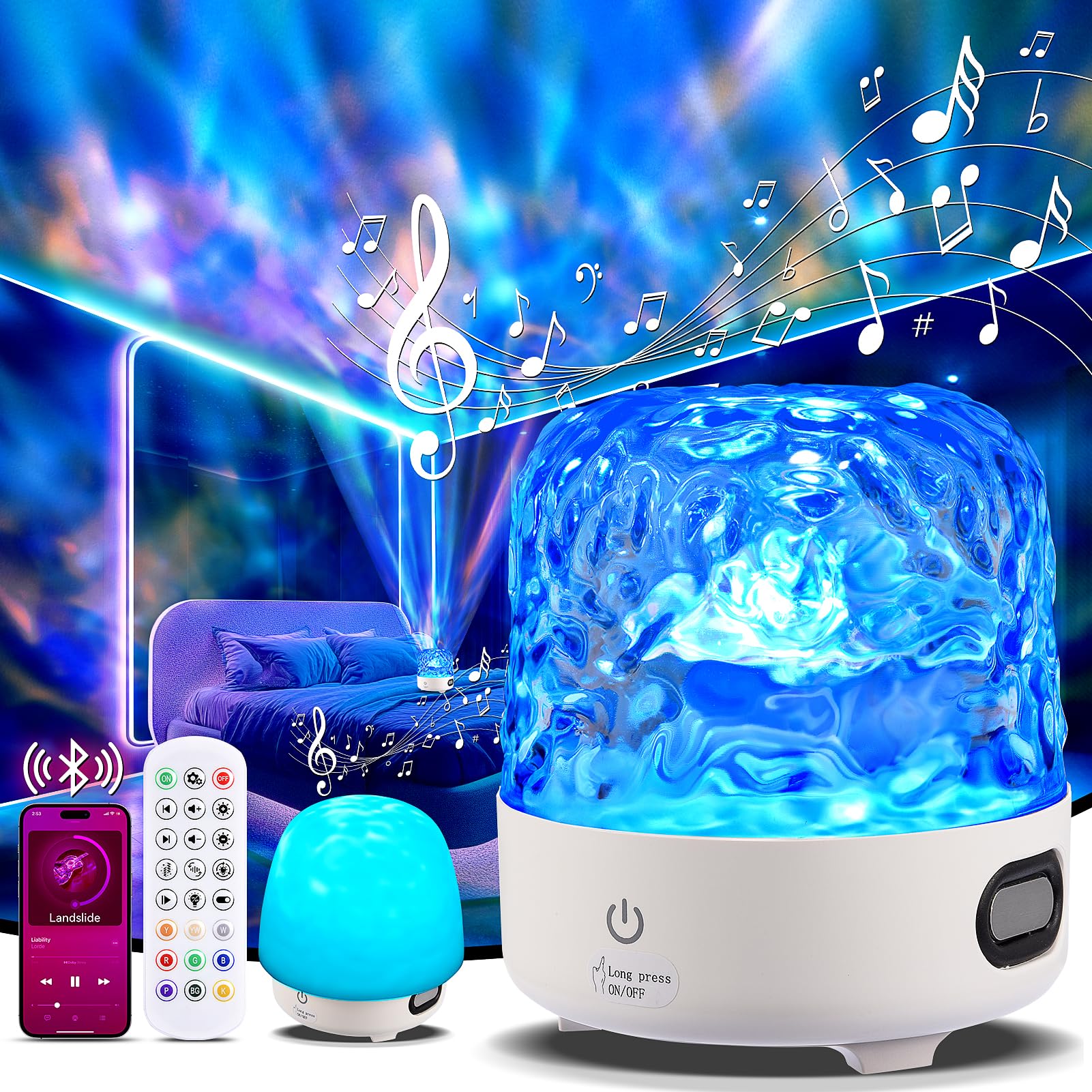 Luminorthe Cube Lamp with Bluetooth Speaker, 16 Color Northern Lights Projector Ocean Crystal Lamp with Remote Control, Night Li