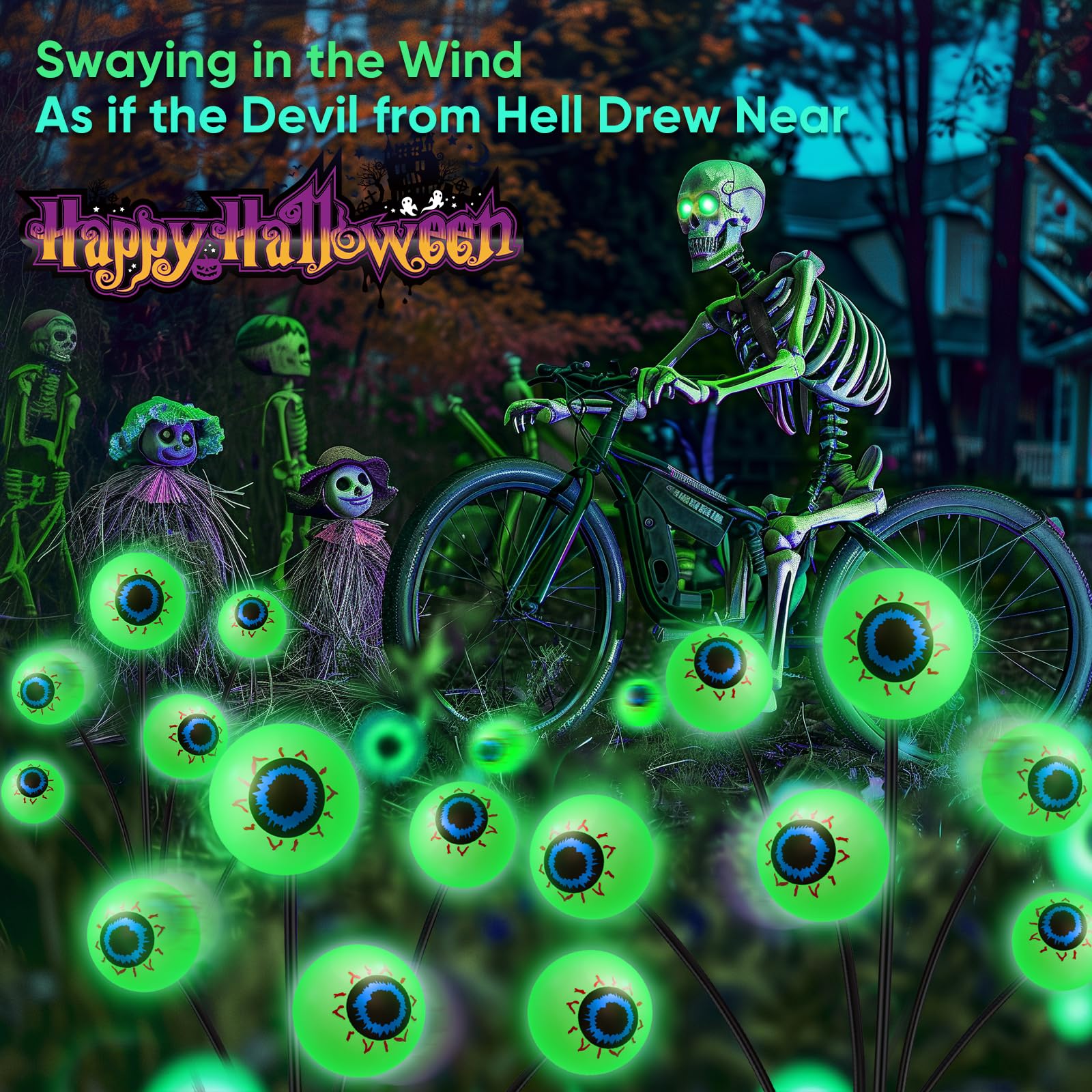 Halloween Decorations Solar Lights Outdoor: 4 Pack Upgraded 24 Led Scary Eyeball Solar Lights, Solar Halloween Lights For Garden