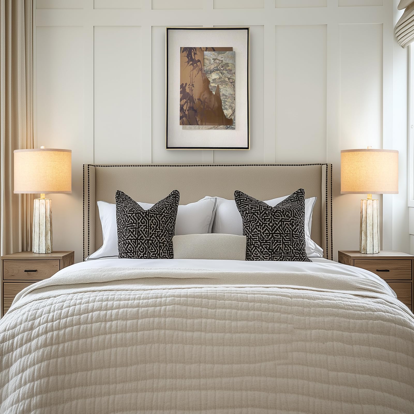 Roriano 24'' Rustic Table Lamps Set Of 2 For Bedroom Living Room, Wash White Farmhouse Vintage Desk Lamps Modern Resin Nightstan