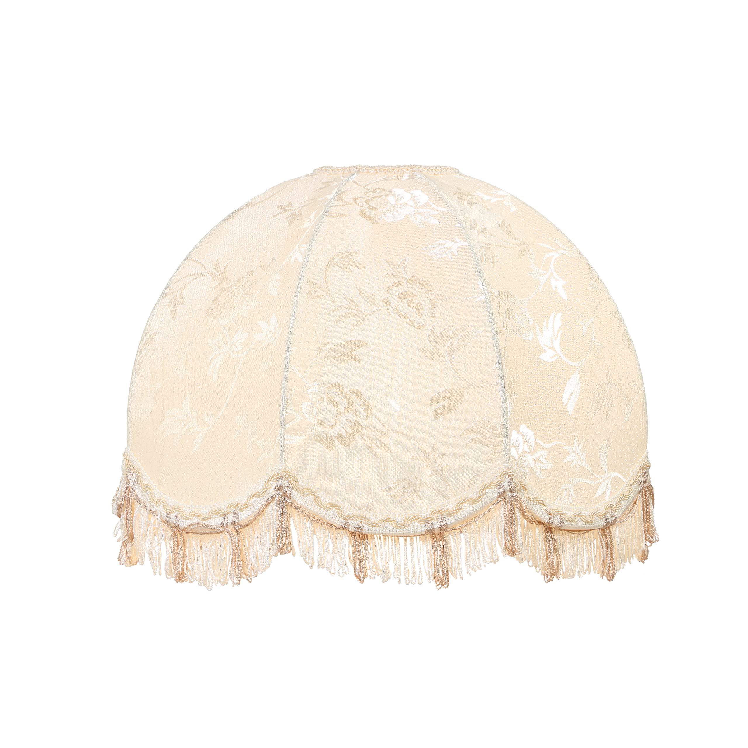 Aspen Creative 34523, Handsewn Scallop Dome Ivory Spider Shade, Jacquard Textured Fabric With Fringe, 4&quot; Top X 16&quot; Bottom X 12&quot; Slant