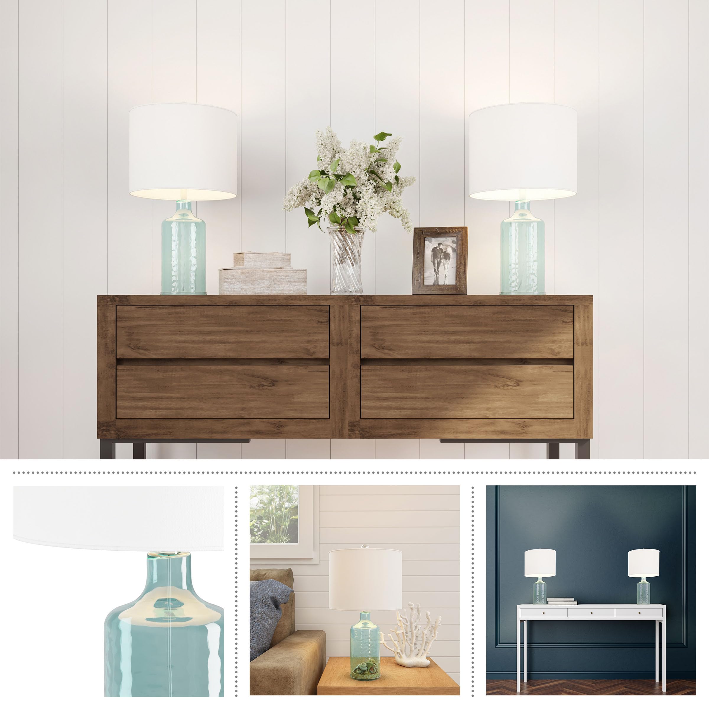 Lavish Home Set of 2 Table Lamps - Glass, Metal, Blue, LED Bulbs, Open Bases, Model 72-LMP1-2-2