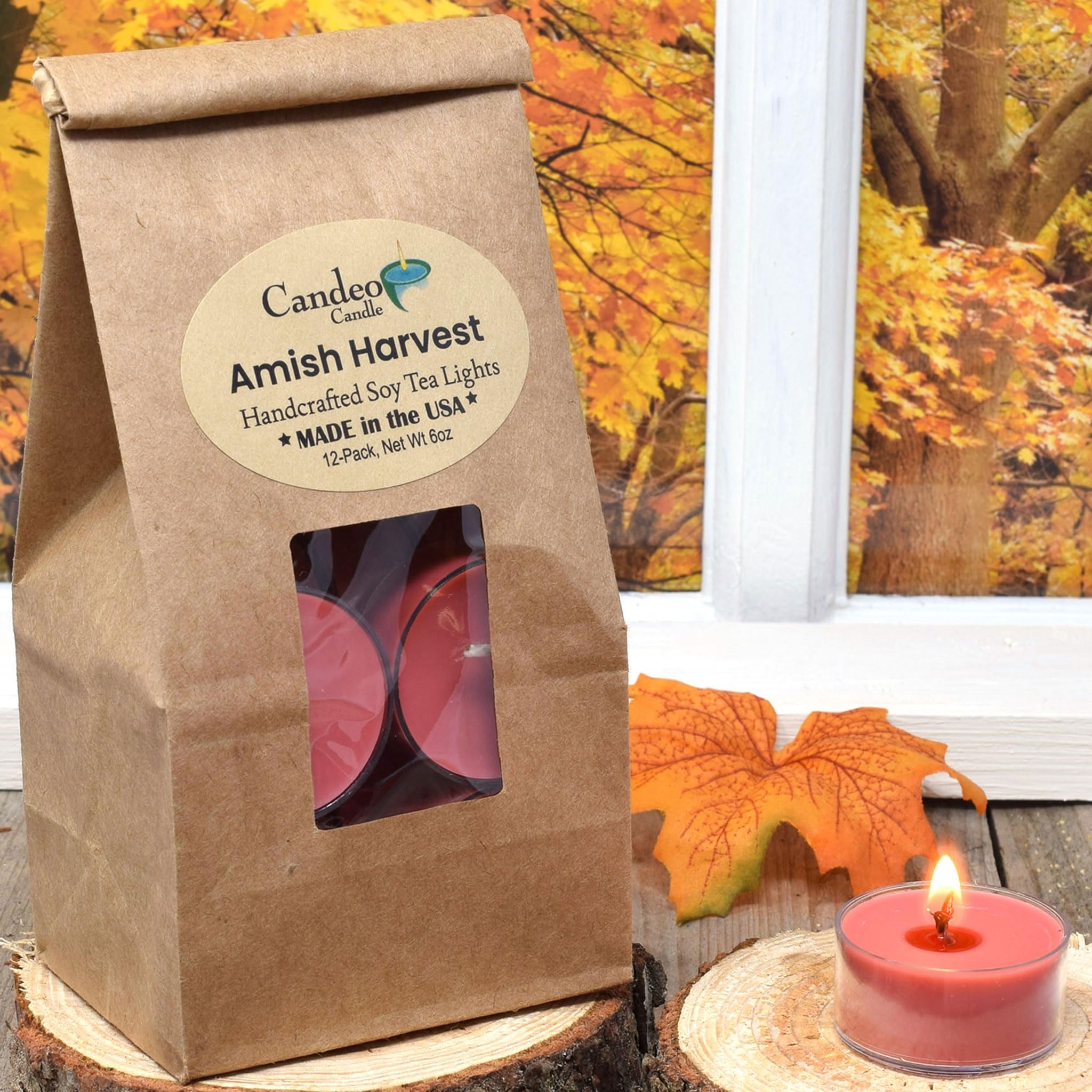 Amish Harvest Scented - 12 Pack - Scented Tealight Candles - Soy Beeswax Blend - Handmade In The Usa - Candeo Candle - Fall Scents, Thanksgiving