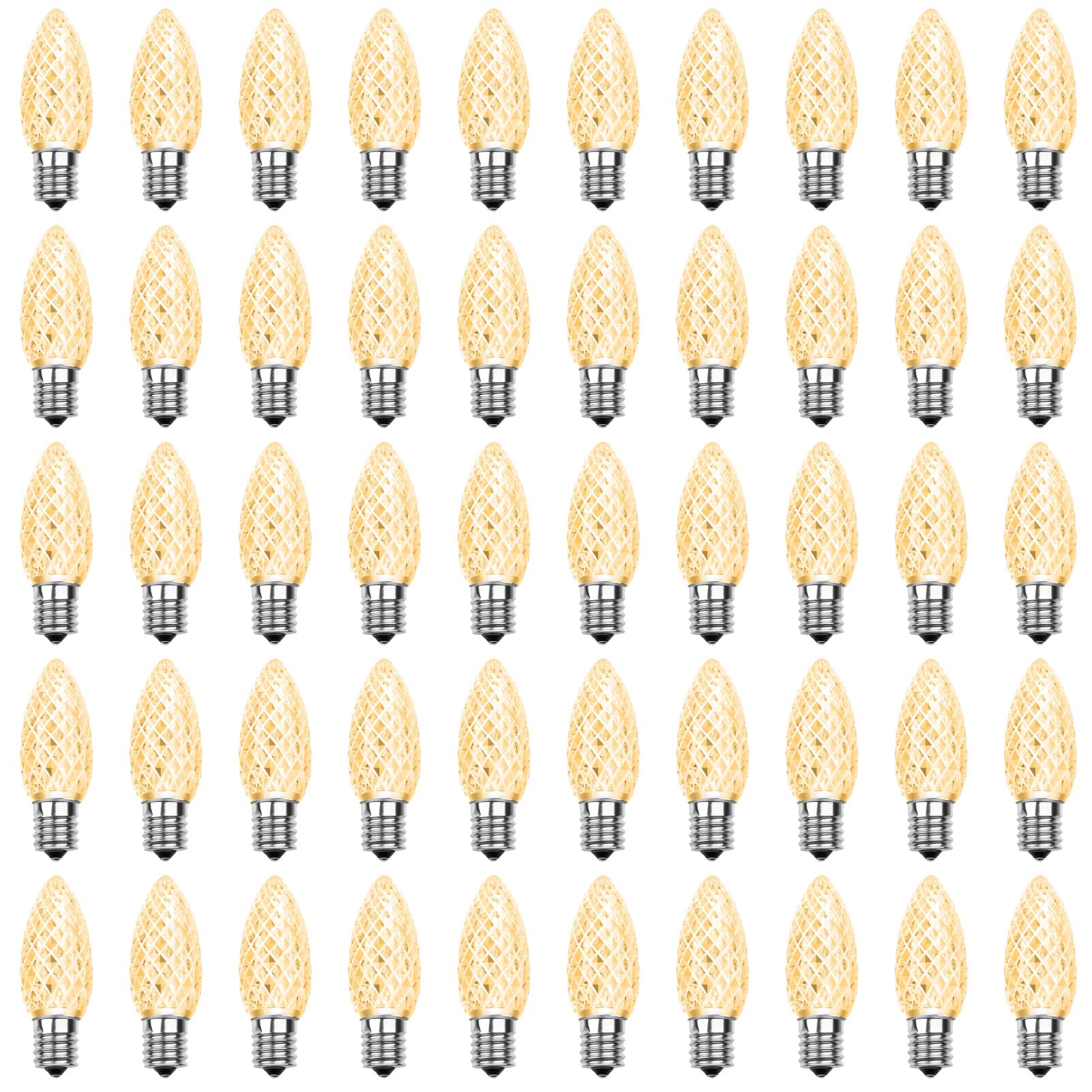 Meconard C9 LED Replacement Bulbs, Warm White, 50 Count, E17 Intermediate Base, Shatterproof, Commercial Grade
