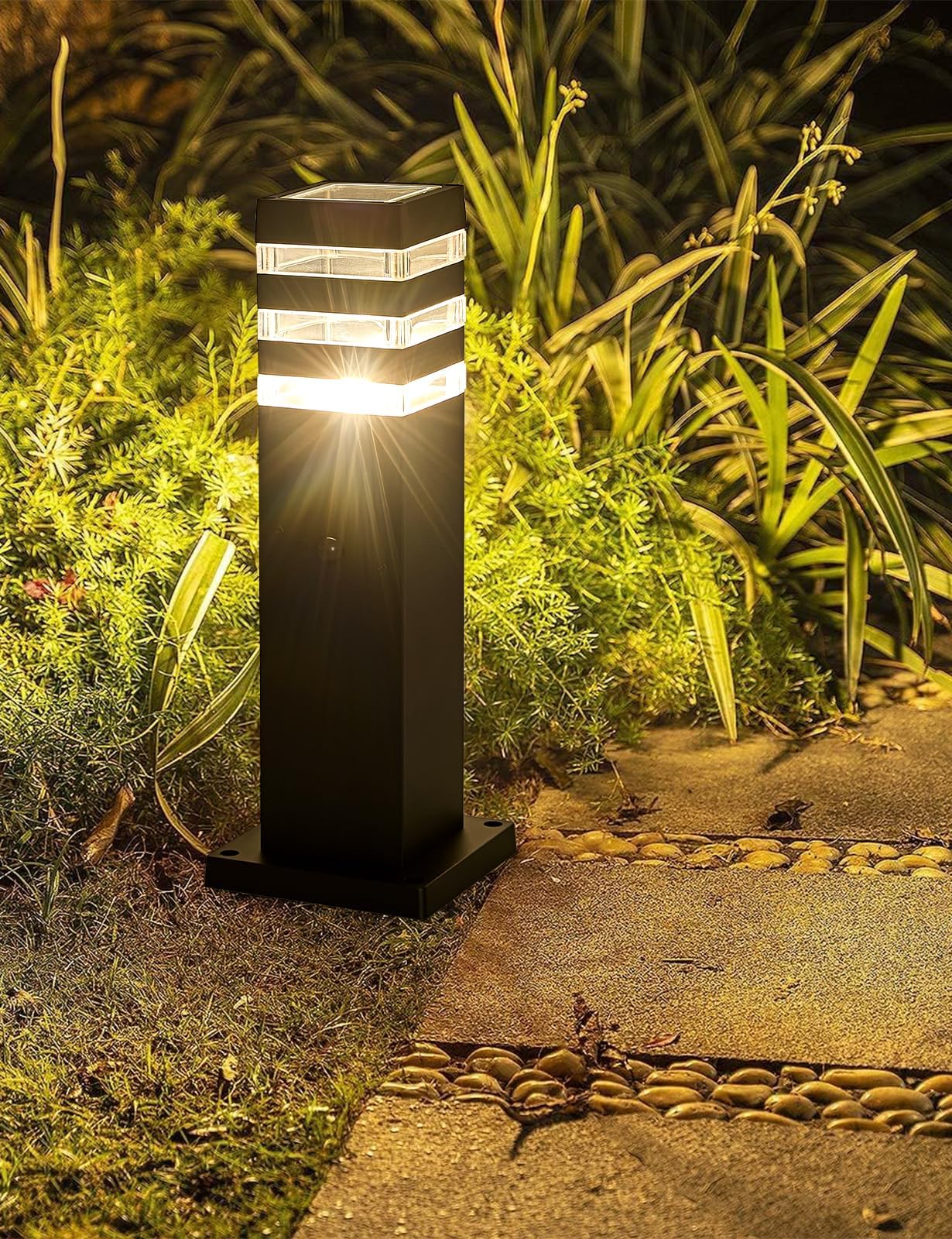 Delicavy Outdoor Post Light with Motion Sensor, Waterproof Aluminum, Medium, Black