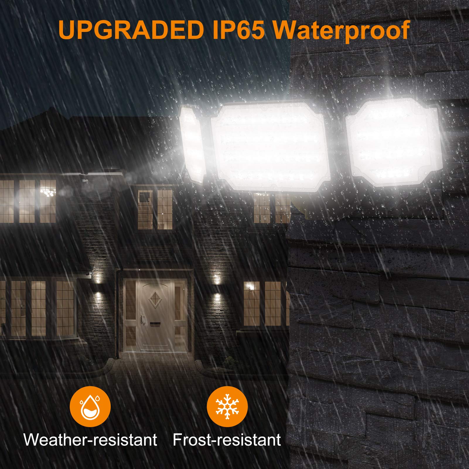 LEPOWER 45W LED Outdoor Flood Light, 4500LM, 5000K, 3 Adjustable Heads, IP65 Waterproof, Brown, Model YY07D-BR
