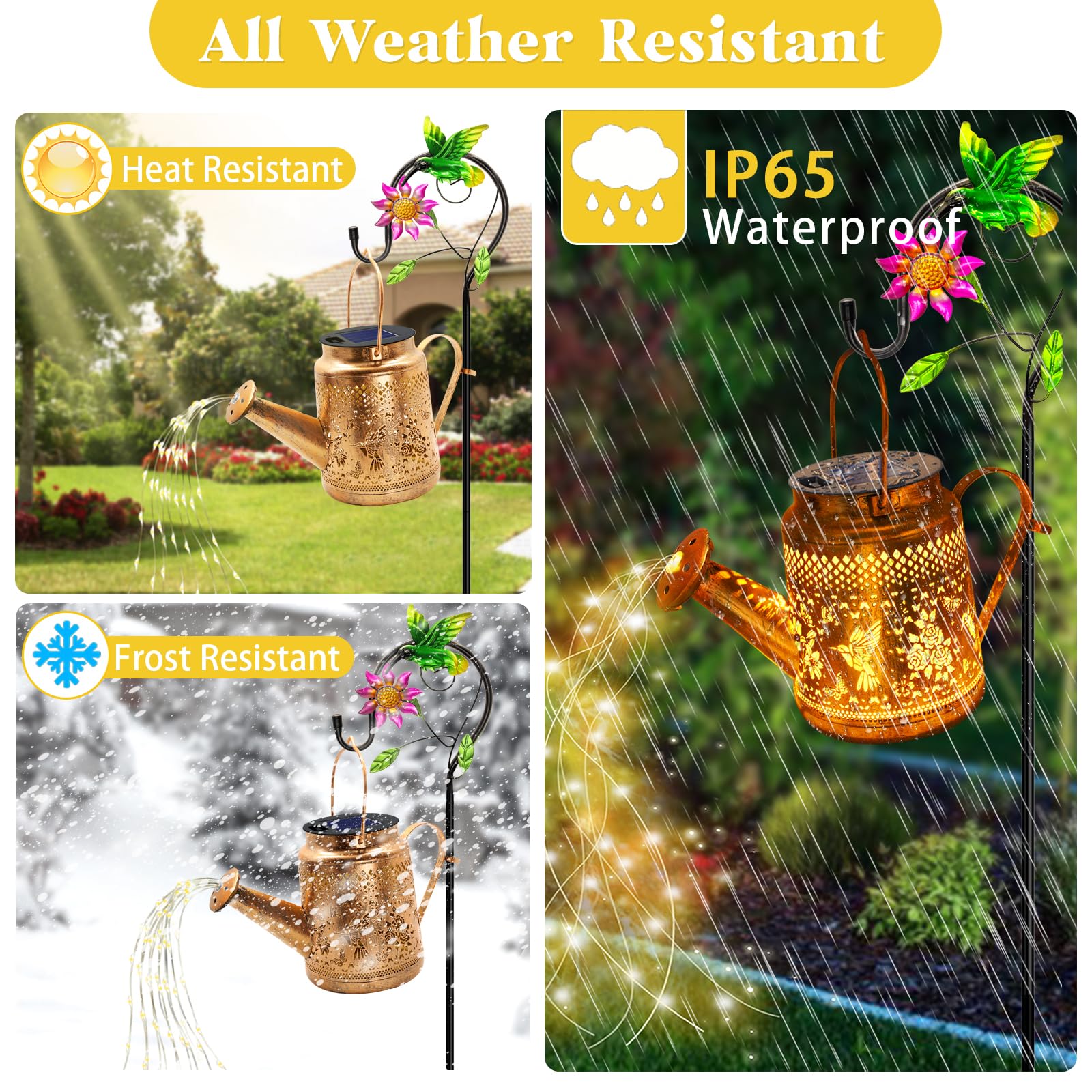 2 Pack Solar Lanterns Outdoor Waterproof Hummingbird Watering Can Garden Decor Hanging Solar Path Lights Yard Art Outside Patio Decorations Gardening Birthday Gifts For Mom Grandma Women (Warm White)