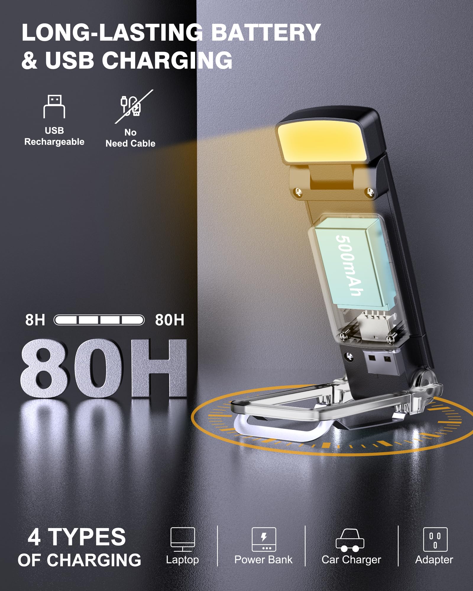 Reading Light With 5 Magnetic Bookmarks, Book Lights For Reading In Bed, Rechargeable Reading Lamp With 2 Timing Modes, 3 Color