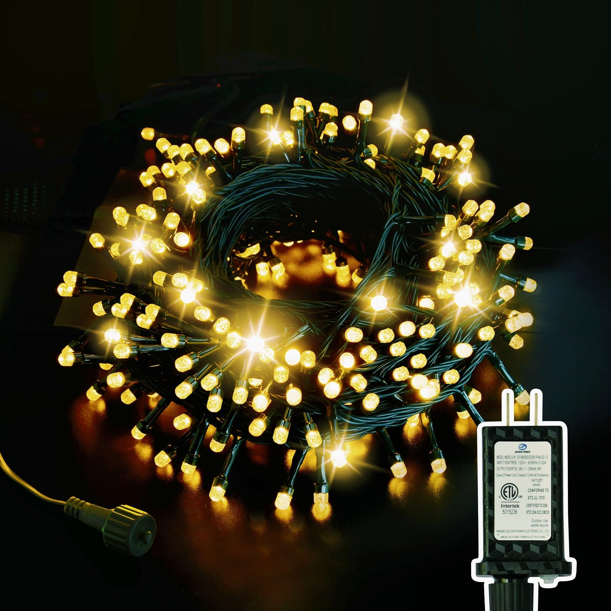 ULG Christmas Tree Lights, 300 LED Warm White Waterproof String Lights, 110FT, 8 Modes, Model JKST04