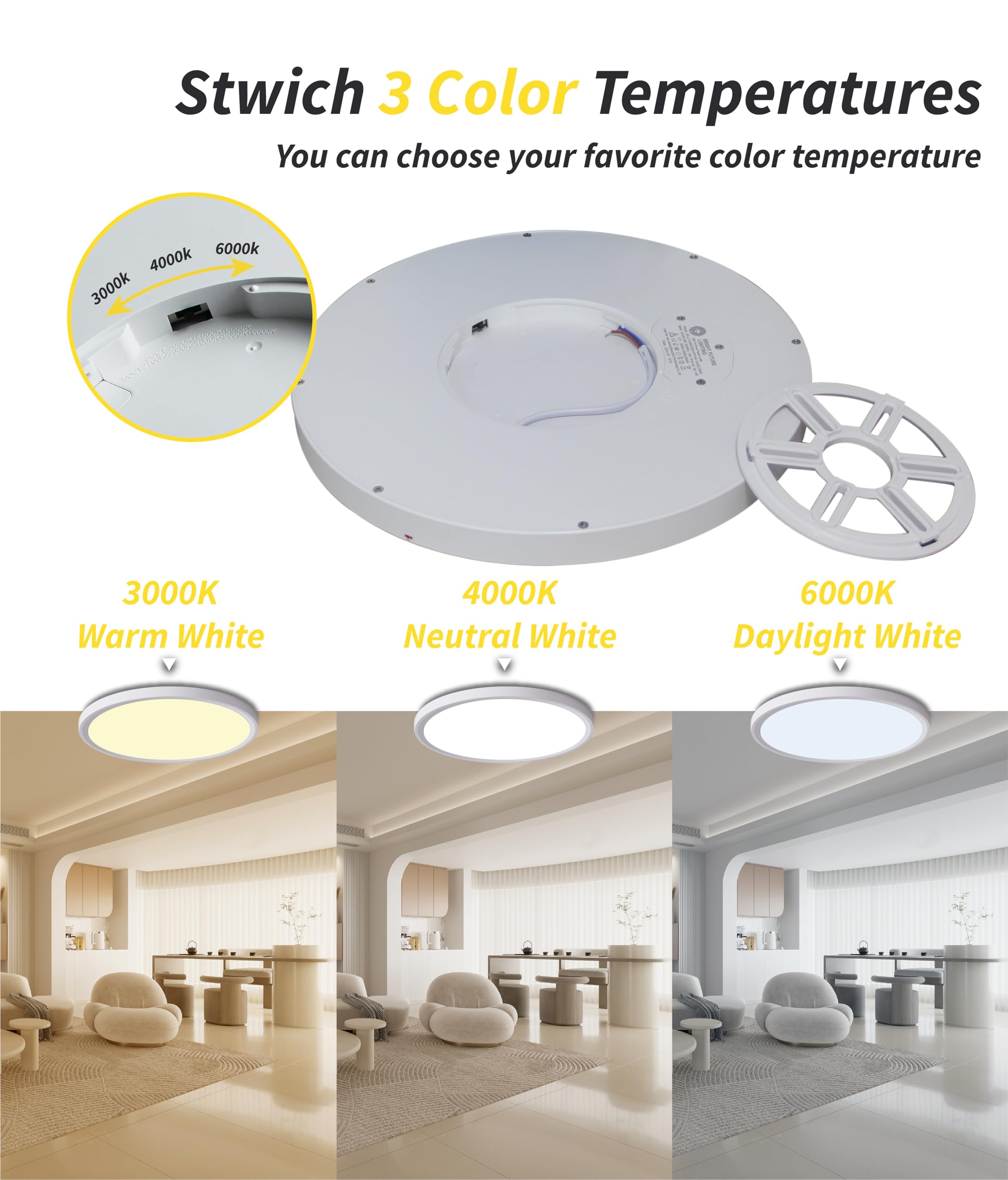 6Pack 9 Inch Flush Mount Ceiling Light, 18W Led Ceiling Light, 3000K/4000K/6000K Selectable 1860Lm Ceiling Light, Super Slim Led