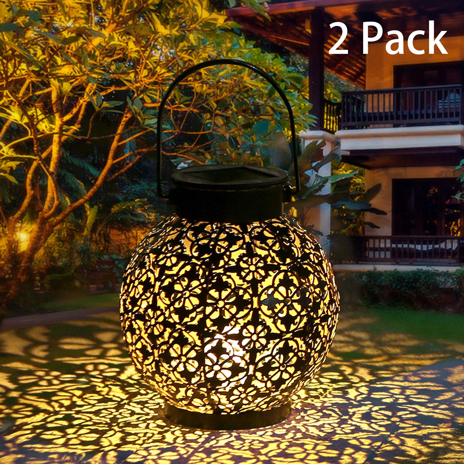 Tomshine Solar Lanterns Outdoor Hanging Lights Metal Waterproof 2 Pack Bronze